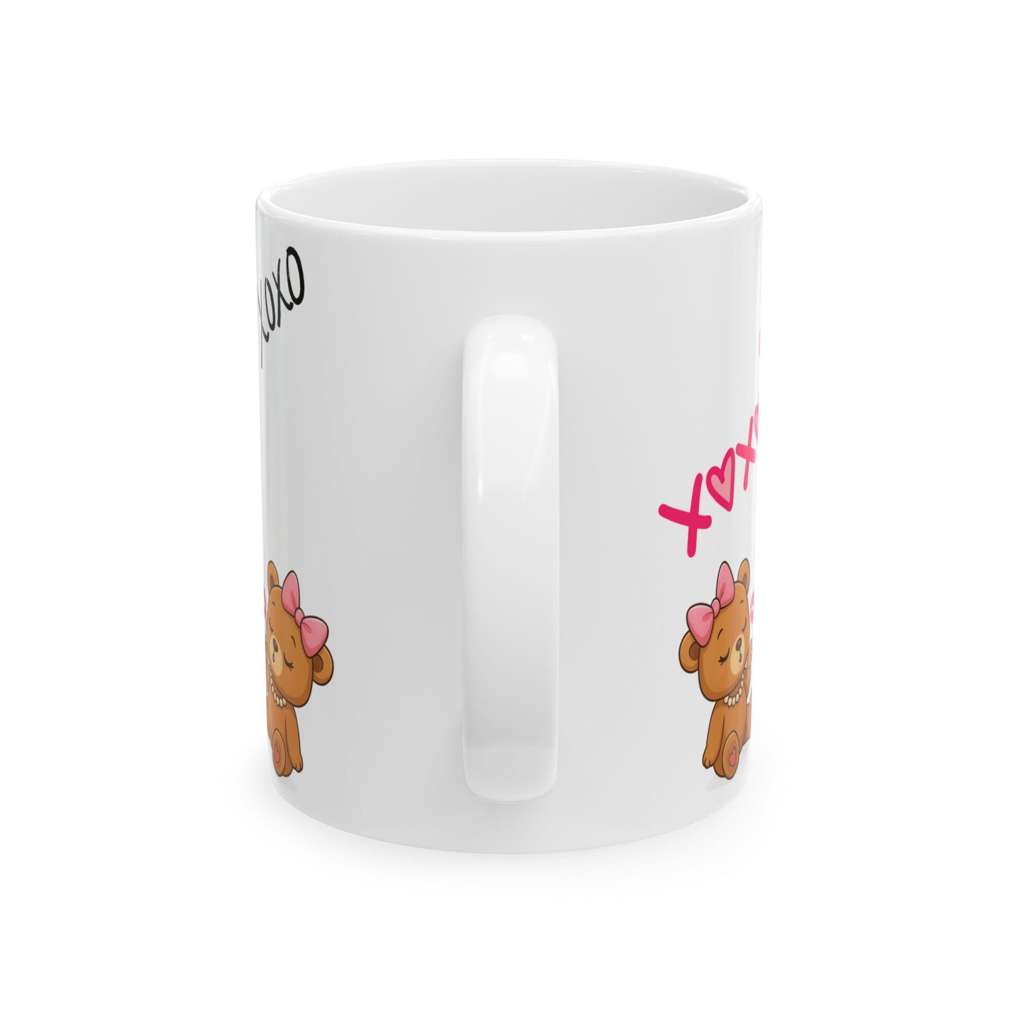 XOXO Teddy Kiss™ Pink Aesthetic Mug – Cute Brown Teddy Bear with Bow & Pearls | Girly Luxury Coffee Mug (11oz & 15oz)