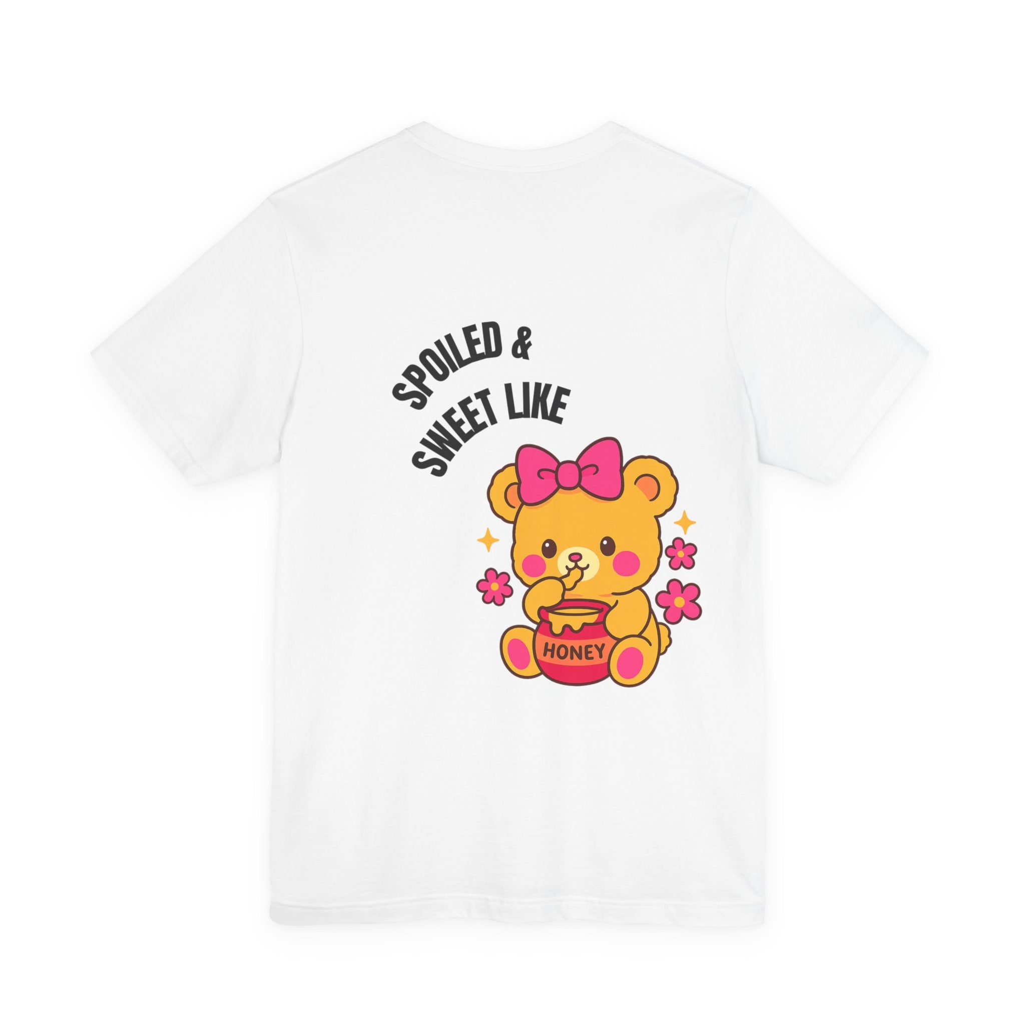 Spoiled & Sweet Tee (Back) - White & Grey Baddie Oversized Shirt with Teddy Bear & Honey Graphic | Cozy Off-Duty Doll T-Shirt for Pretty Girls Who Slay in Comfort