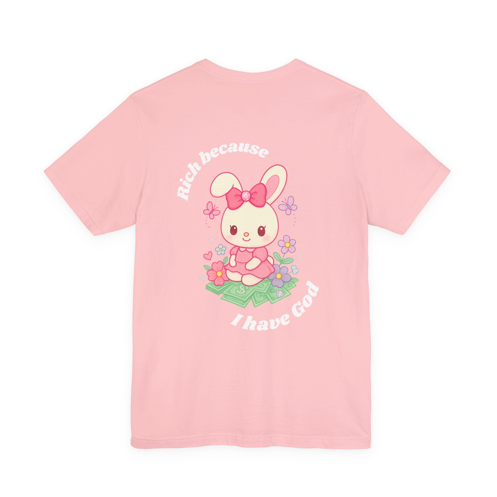 “Rich Because I Have God” Oversized (Back) Bunny Graphic Tee – Luxury Baggy T-Shirt (Black, Heather Mint, Turquoise, Pink)