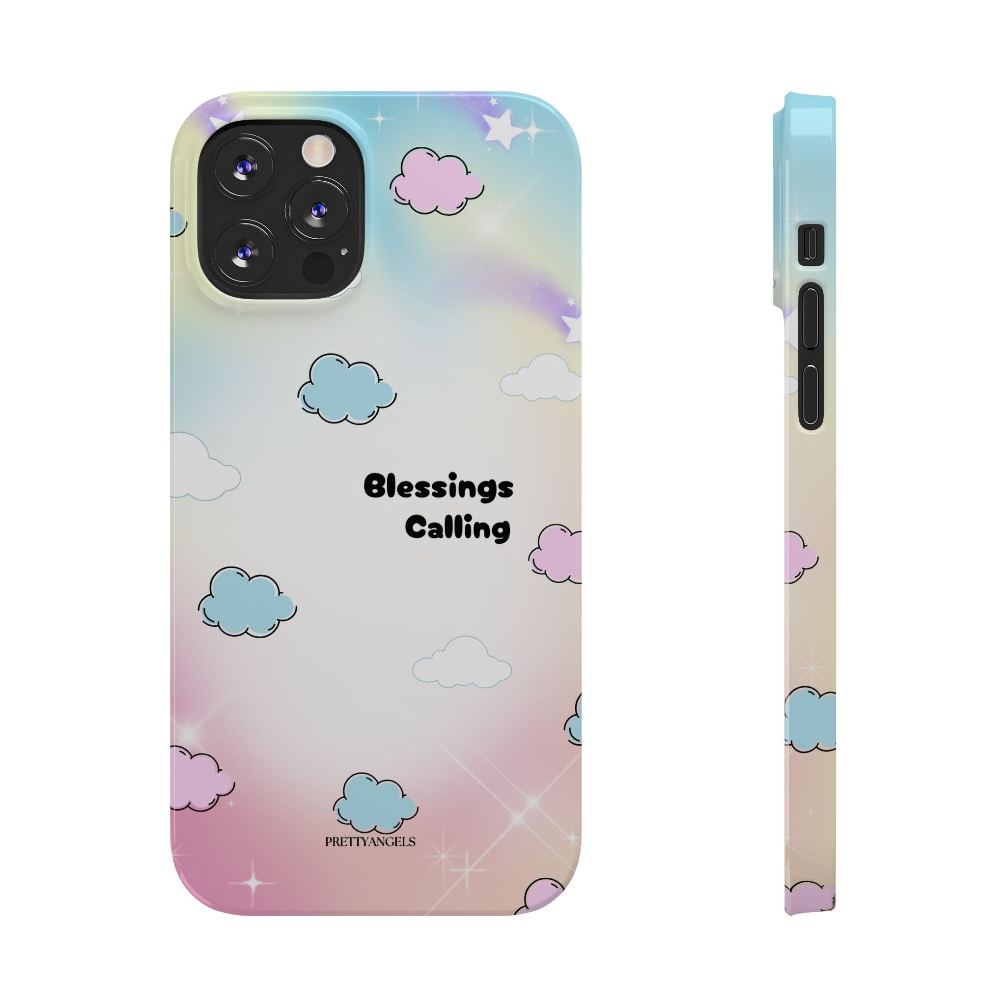 ‘Blessings Calling' Phone Case – Slim Lightweight Ombré Cover with Magical Pastel Clouds for Girly Girls & Faith-Filled Baddies - Cute Cloud Aesthetic, Phone Accessories, Gift for Friends, Pastel Theme Vibes, Cozy Magical Vibes