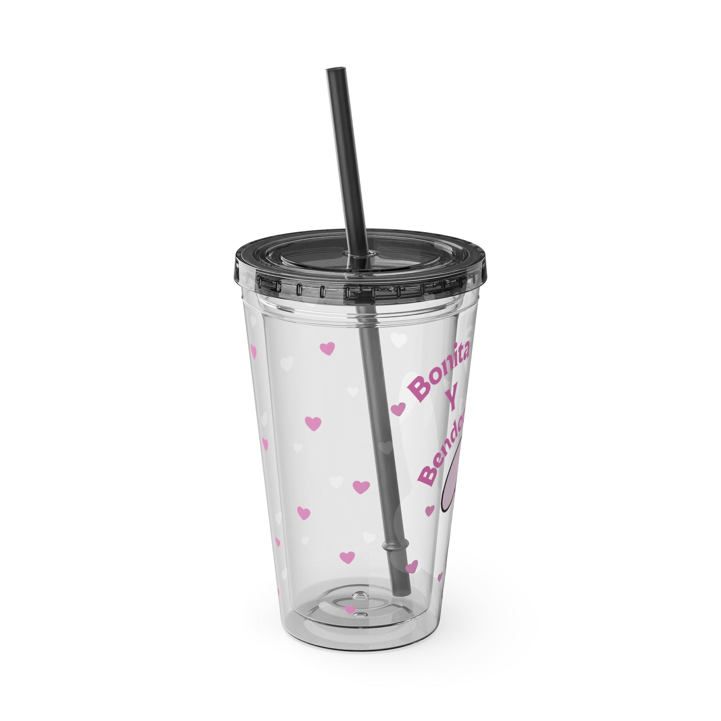 Bonita y Bendecida Pink Bunny Tumbler with Straw, 16oz