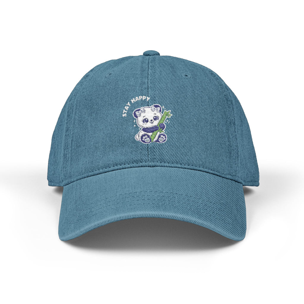 Embroidered 'Stay Happy' Teddy Denim Hat — Cute Casual Baseball Cap