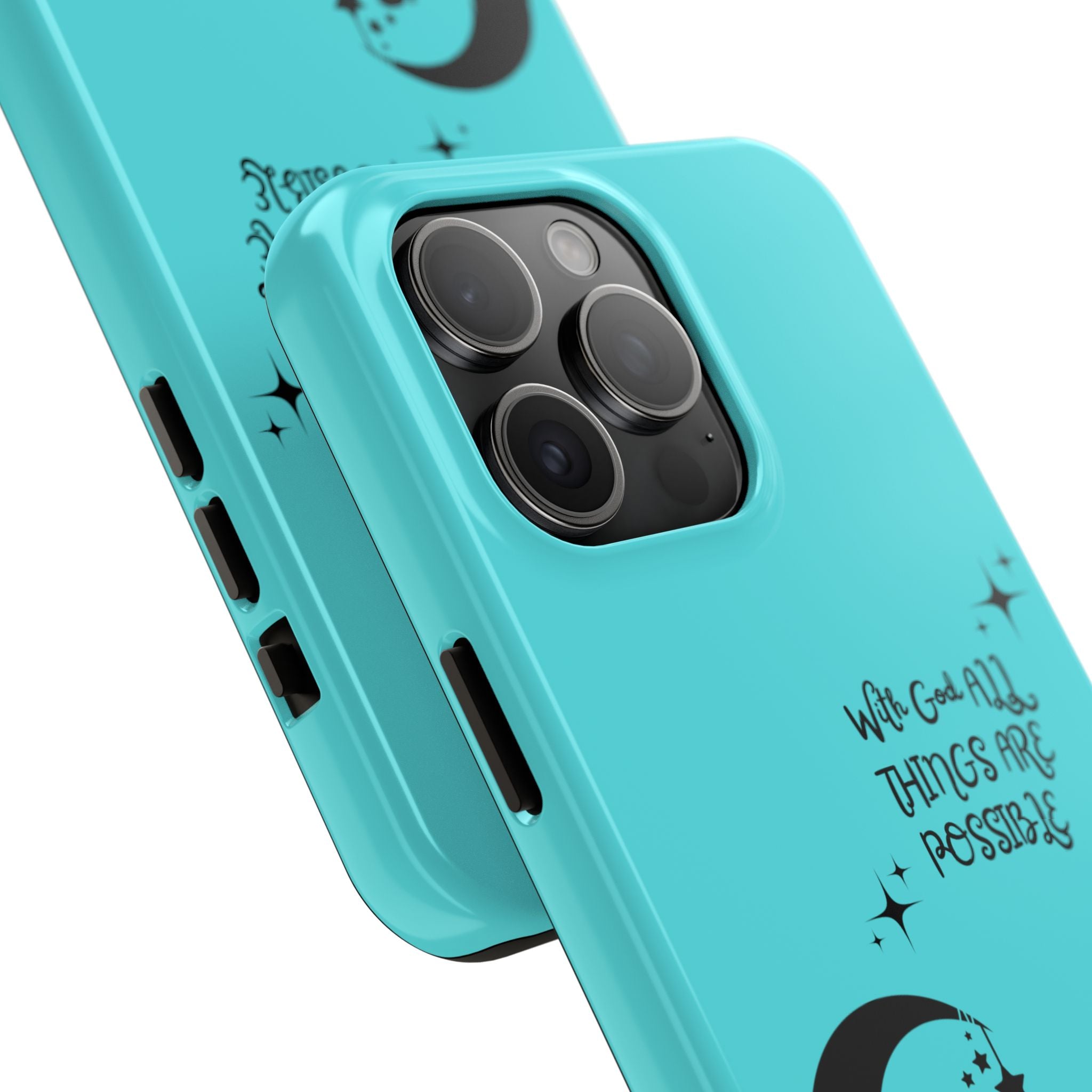 “With God All Things Are Possible” Teal Fairy Moon Tough Phone Case