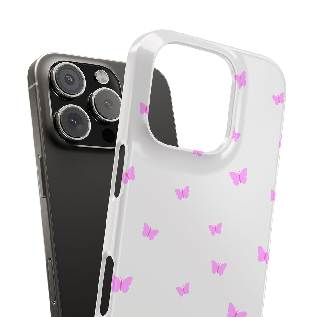 “Psalm 46:5 Phone Case - Minimalist Slim White Aesthetic Cover with Light Pink/Lavender Butterfly Pattern for Soft Faith-Filled Girls”