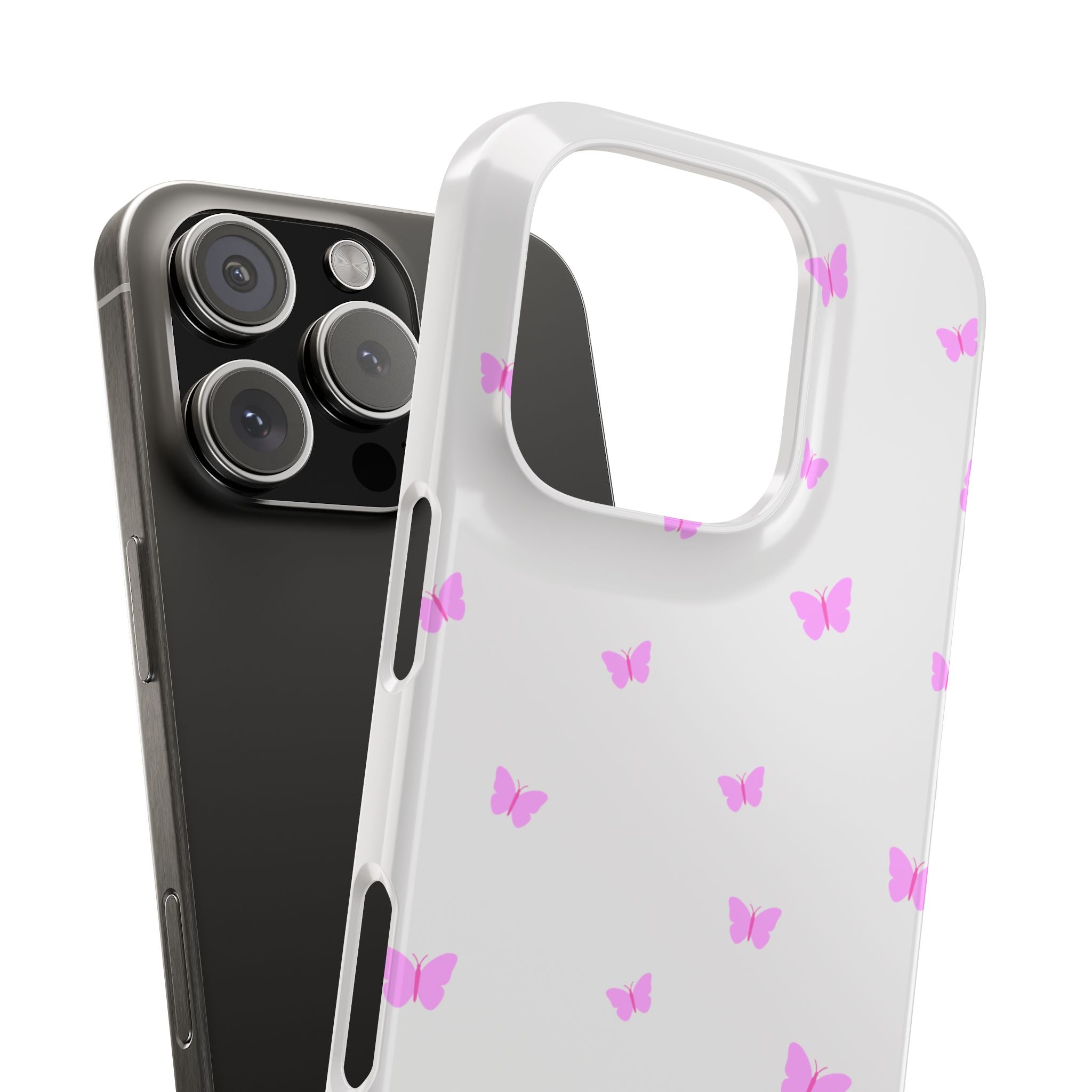 “Psalm 46:5 Phone Case - Minimalist Slim White Aesthetic Cover with Light Pink/Lavender Butterfly Pattern for Soft Faith-Filled Girls”