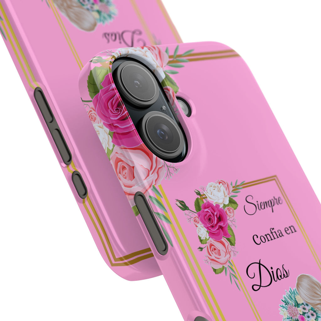 “Siempre Confia en Dios Pink Phone Case - Slim Lightweight Protective Cover with Roses, Barbie-Style Doll & Faith-Based Aesthetic”
