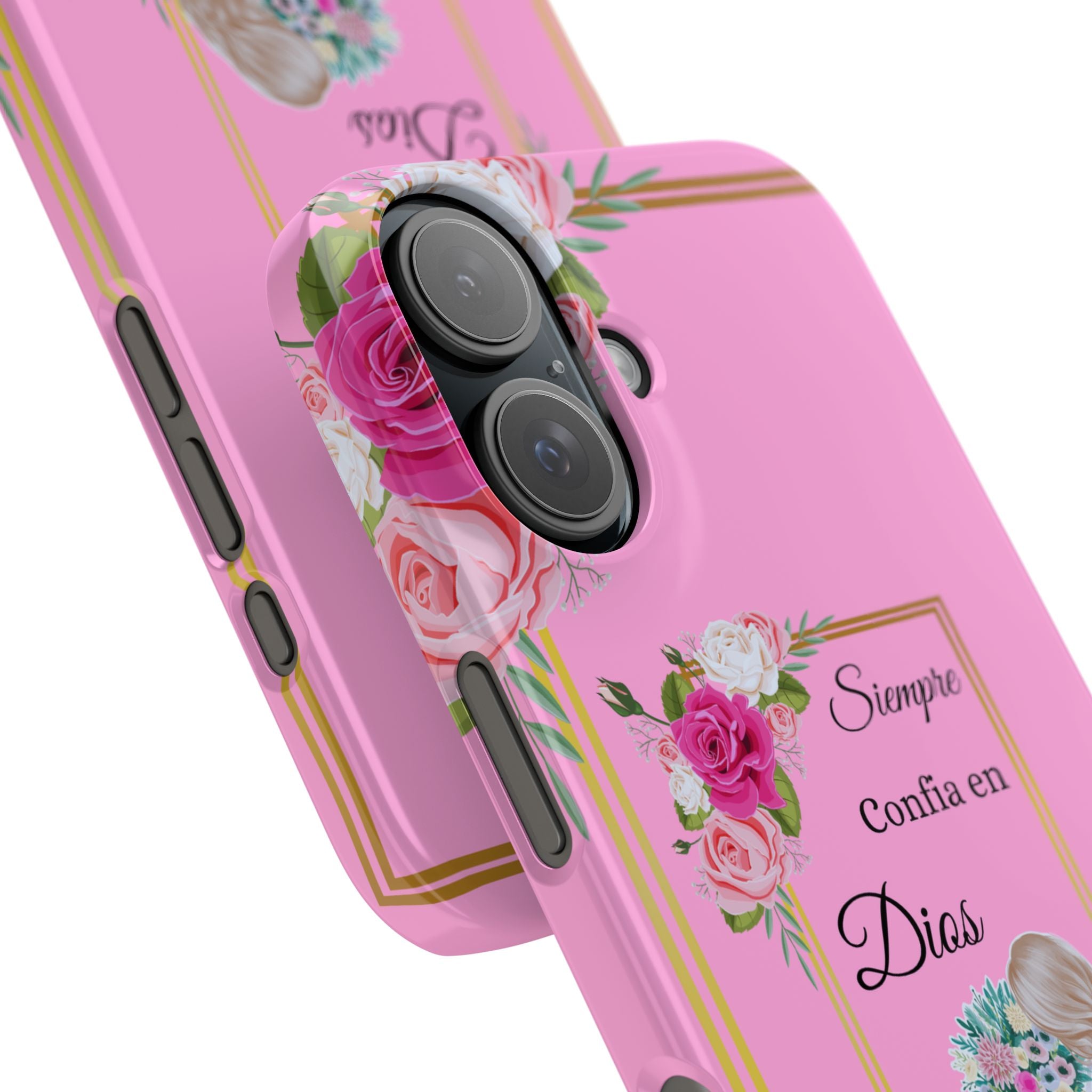 “Siempre Confia en Dios Pink Phone Case - Slim Lightweight Protective Cover with Roses, Barbie-Style Doll & Faith-Based Aesthetic”