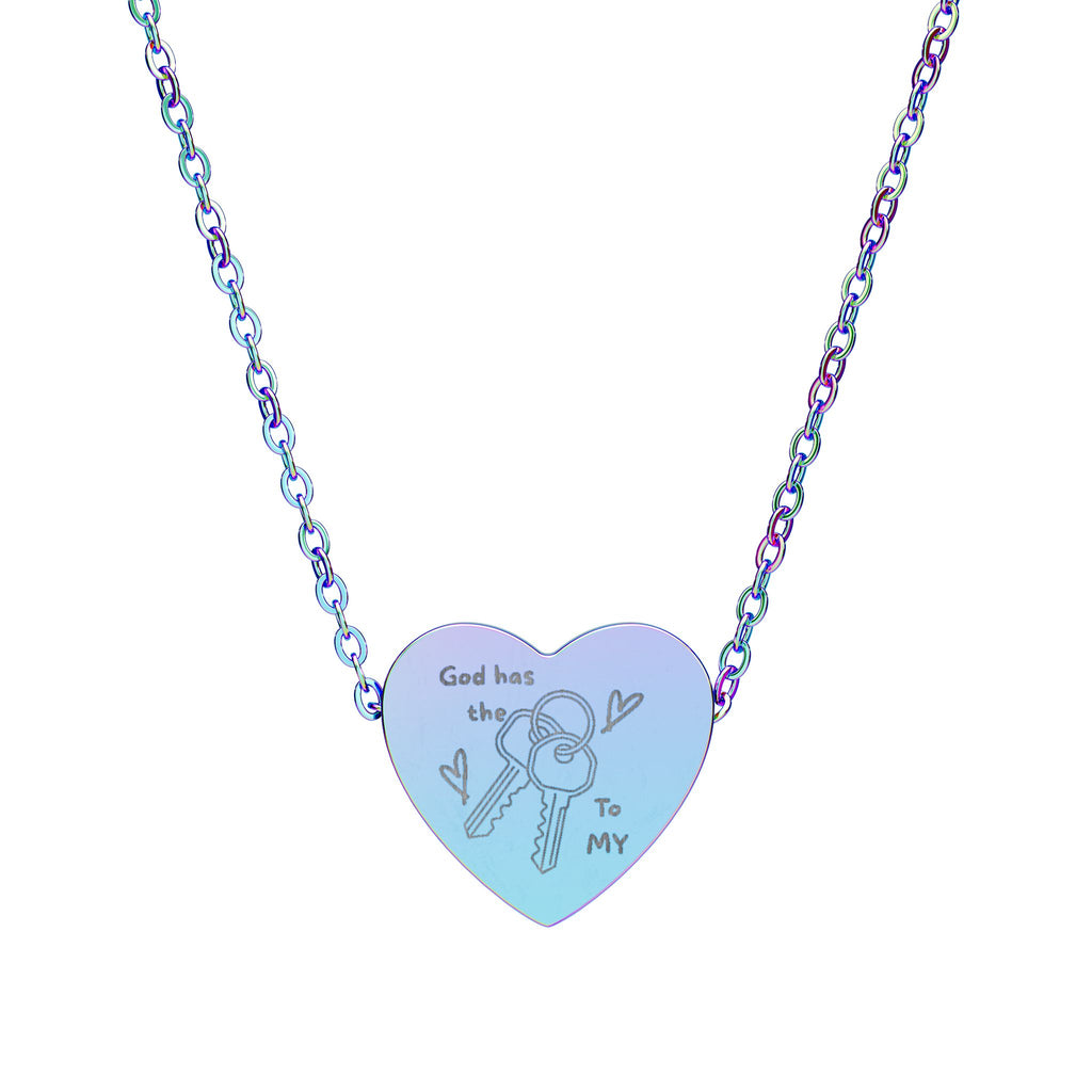 “God Has the Keys to My Heart Necklace” – Engraved Heart Pendant with Keys | Cute Faith Aesthetic Jewelry for Girls | Rose Gold & Silver Minimal Necklace
