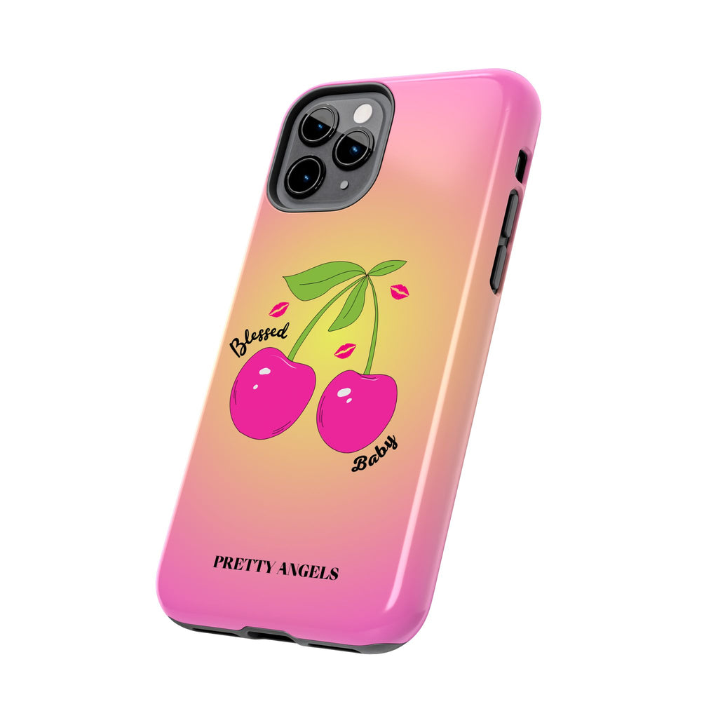 Blessed Baby Sunset Cherry Phone Case — Cute Hot Pink Cherry & Kisses