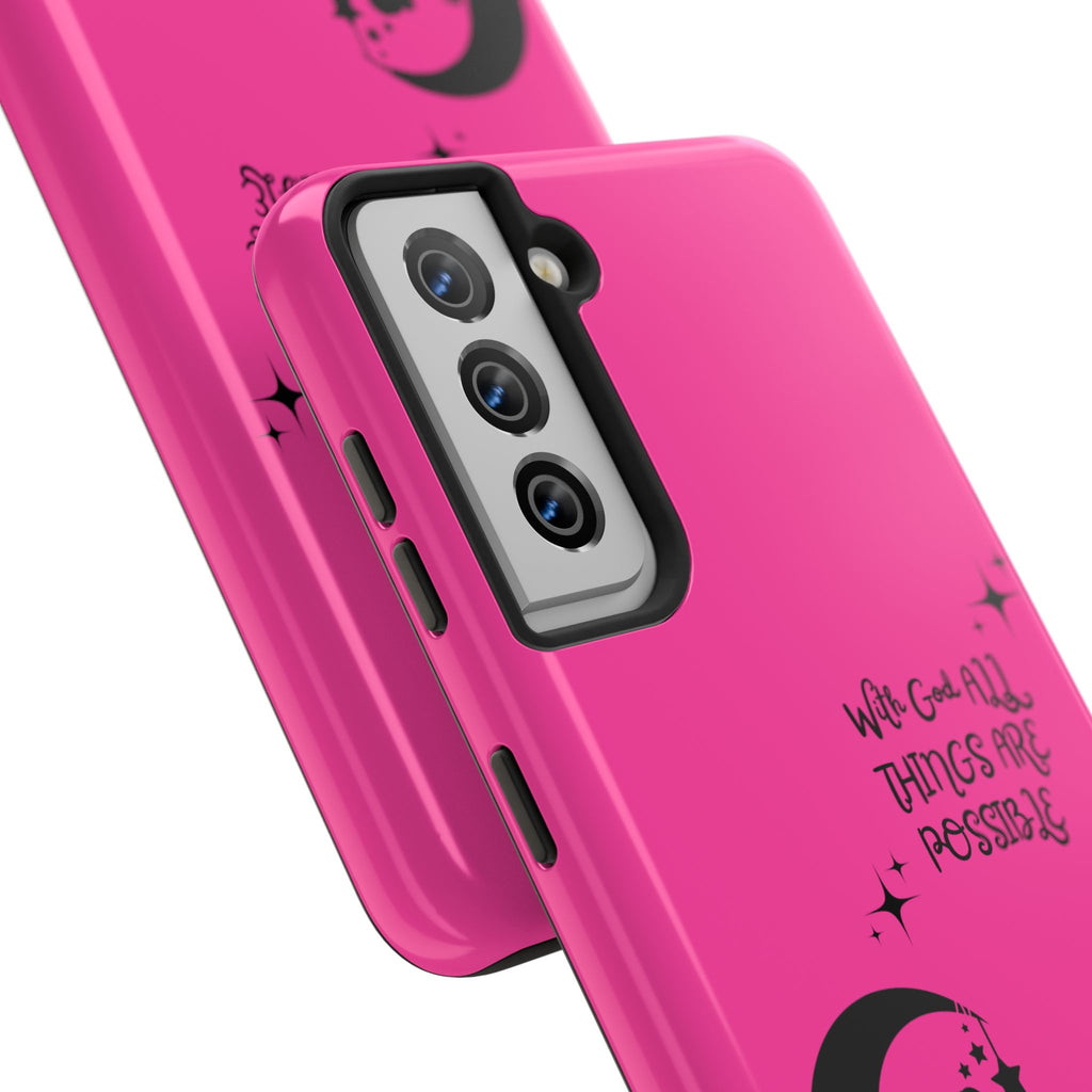Pink 'With God All Things Are Possible' Fairy Moon Tough Phone Case