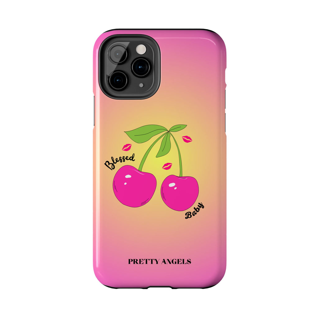 Blessed Baby Sunset Cherry Phone Case — Cute Hot Pink Cherry & Kisses