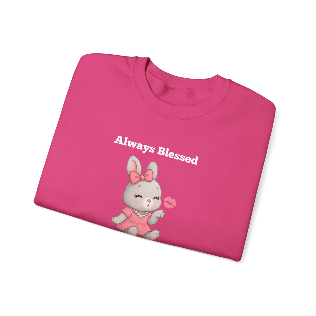 Always Blessed & Thankful™ Bunny Kiss Sweatshirt – Luxe Unisex Cozy Graphic Sweater for Pretty Girls (Black, Maroon, Light Blue, Heliconia, Red)
