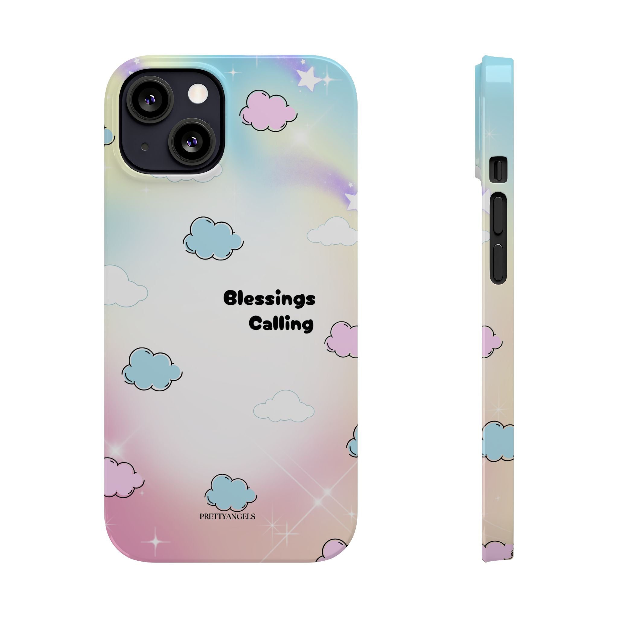 ‘Blessings Calling' Phone Case – Slim Lightweight Ombré Cover with Magical Pastel Clouds for Girly Girls & Faith-Filled Baddies - Cute Cloud Aesthetic, Phone Accessories, Gift for Friends, Pastel Theme Vibes, Cozy Magical Vibes