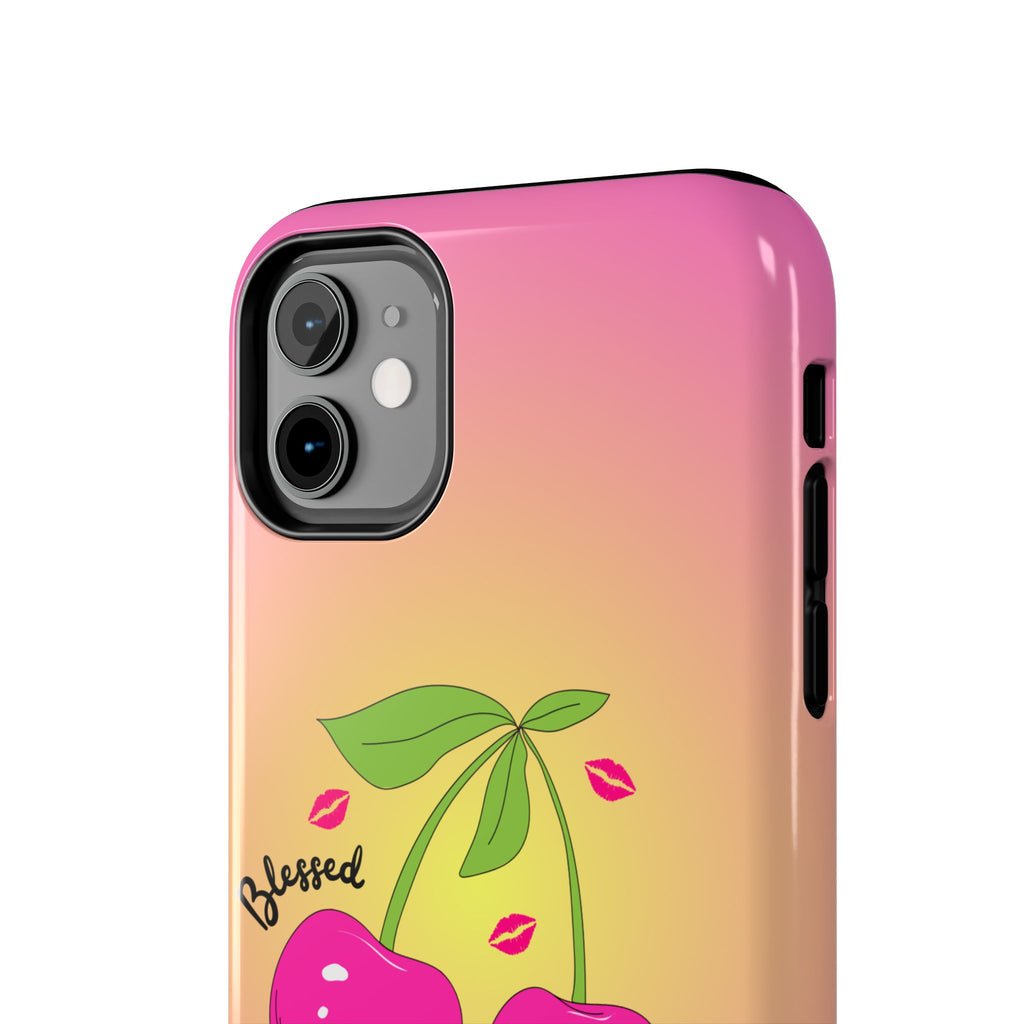 Blessed Baby Sunset Cherry Phone Case — Cute Hot Pink Cherry & Kisses