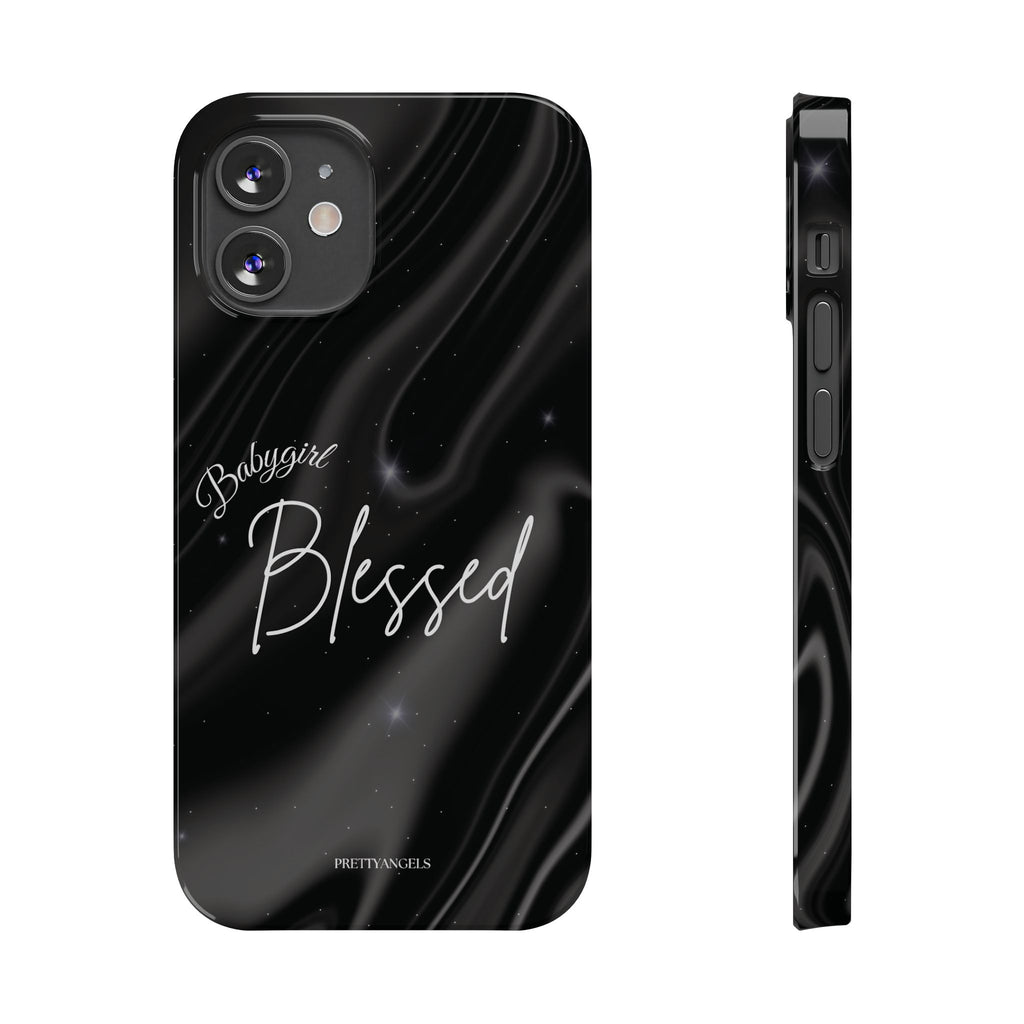 Blessed Babygirl Black Luxe Phone Case - Slim Lightweight & Protective for Rich Feminine Aesthetic Girls