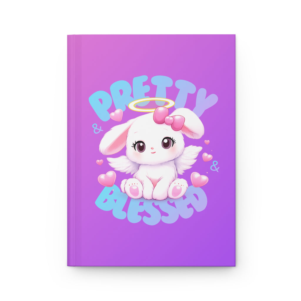 Pretty & Blessed Cute Angel Bunny Hardcover Journal — Kawaii Pink Purple Ombré Notebook