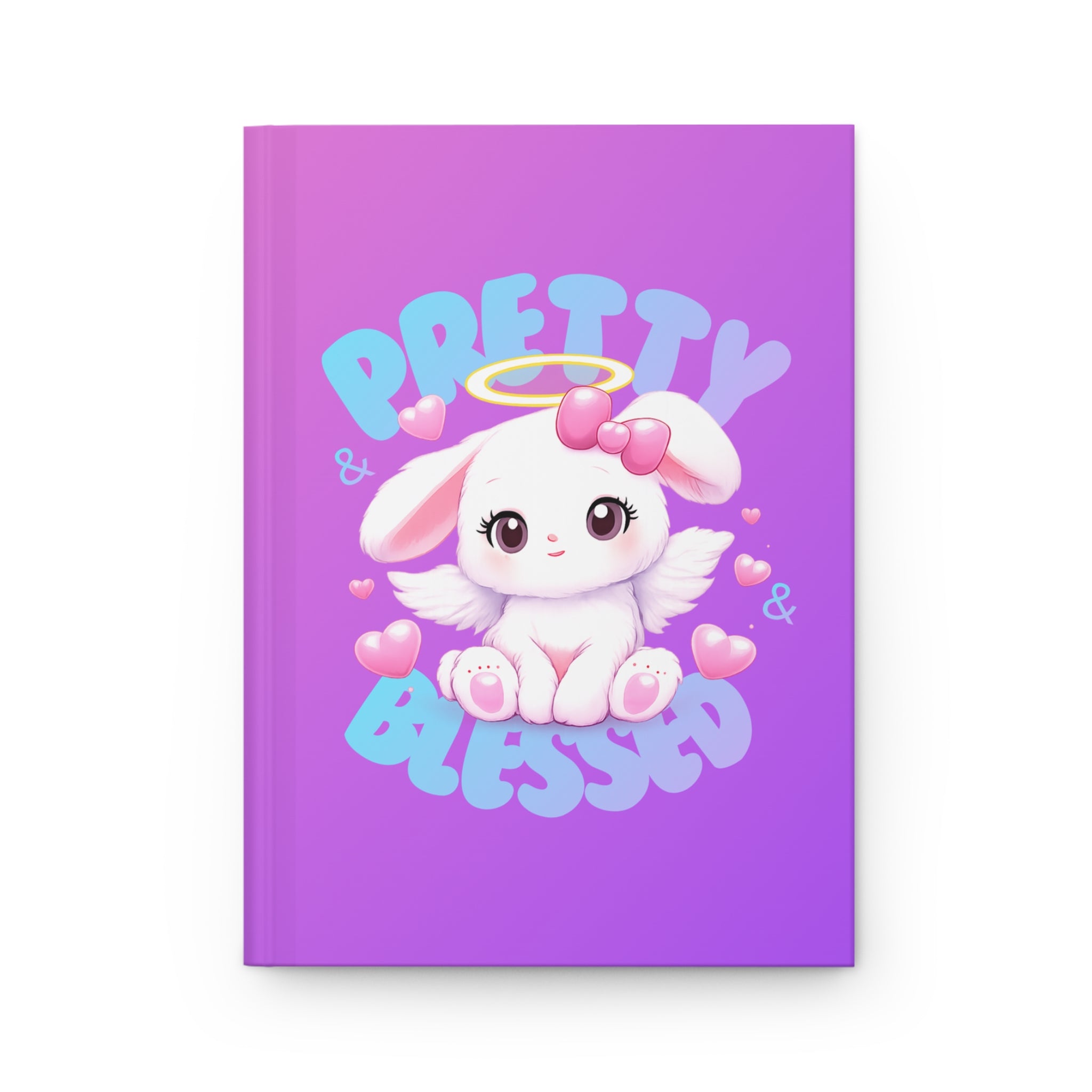 Pretty & Blessed Cute Angel Bunny Hardcover Journal — Kawaii Pink Purple Ombré Notebook