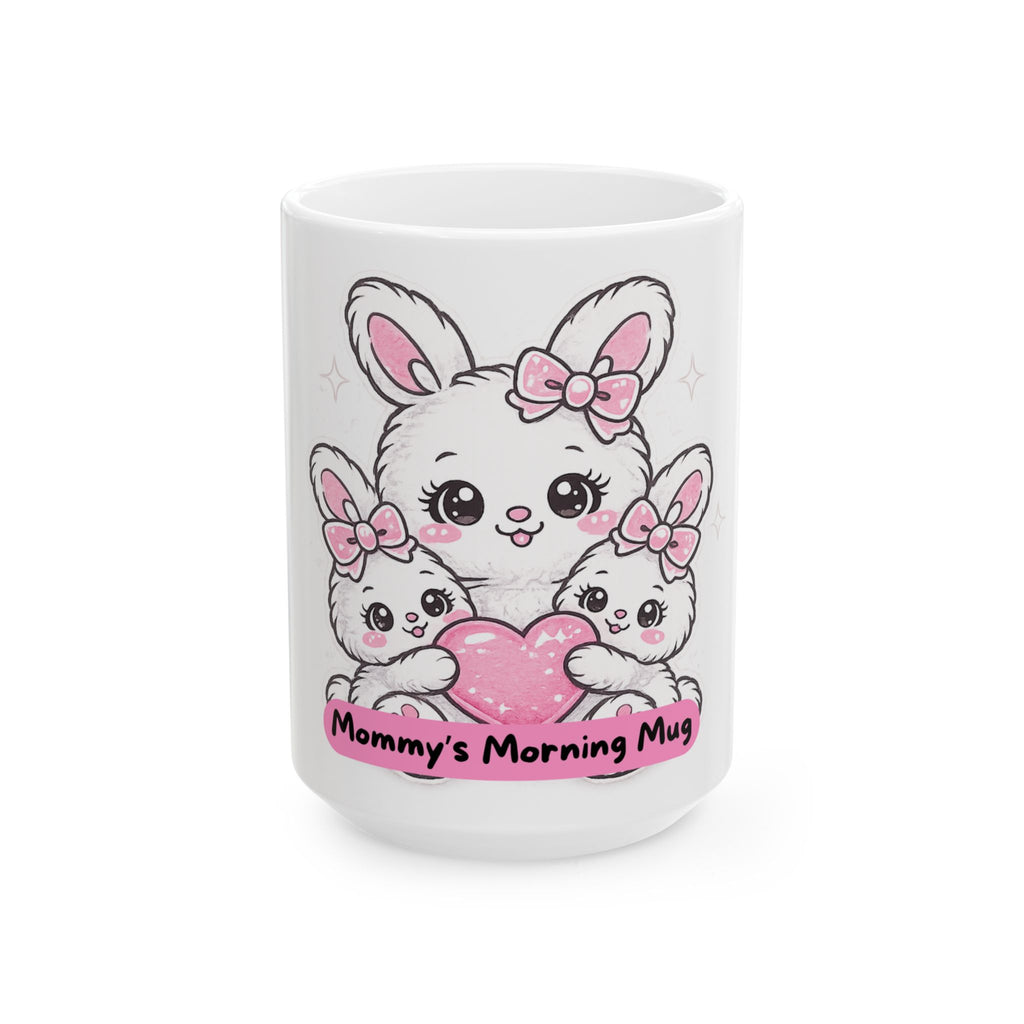 Mommy’s Morning Mug — Cute Bunny Mom & Babies Ceramic Coffee Cup (11oz/15oz)