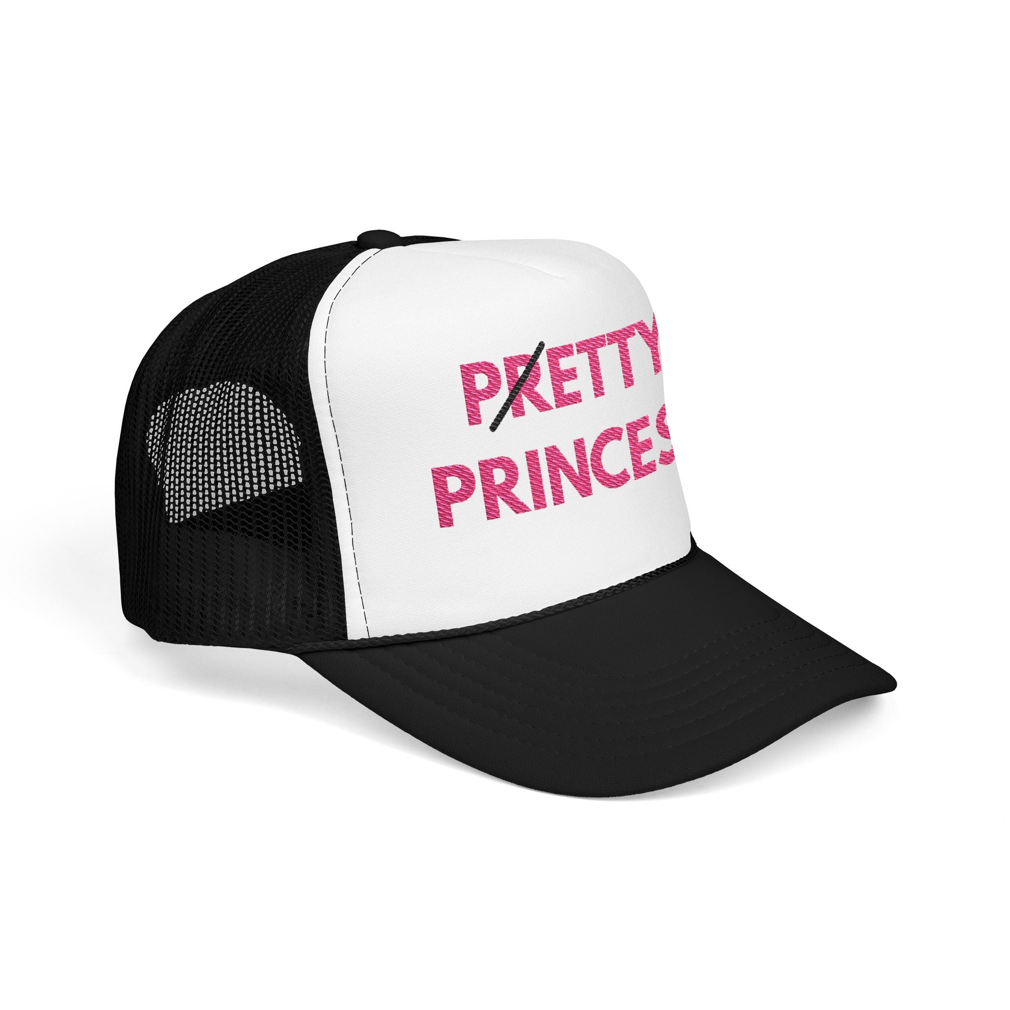 Pretty Princess Embroidered Trucker Hat - Aesthetic Pink Foam Hat for Baddie Girls