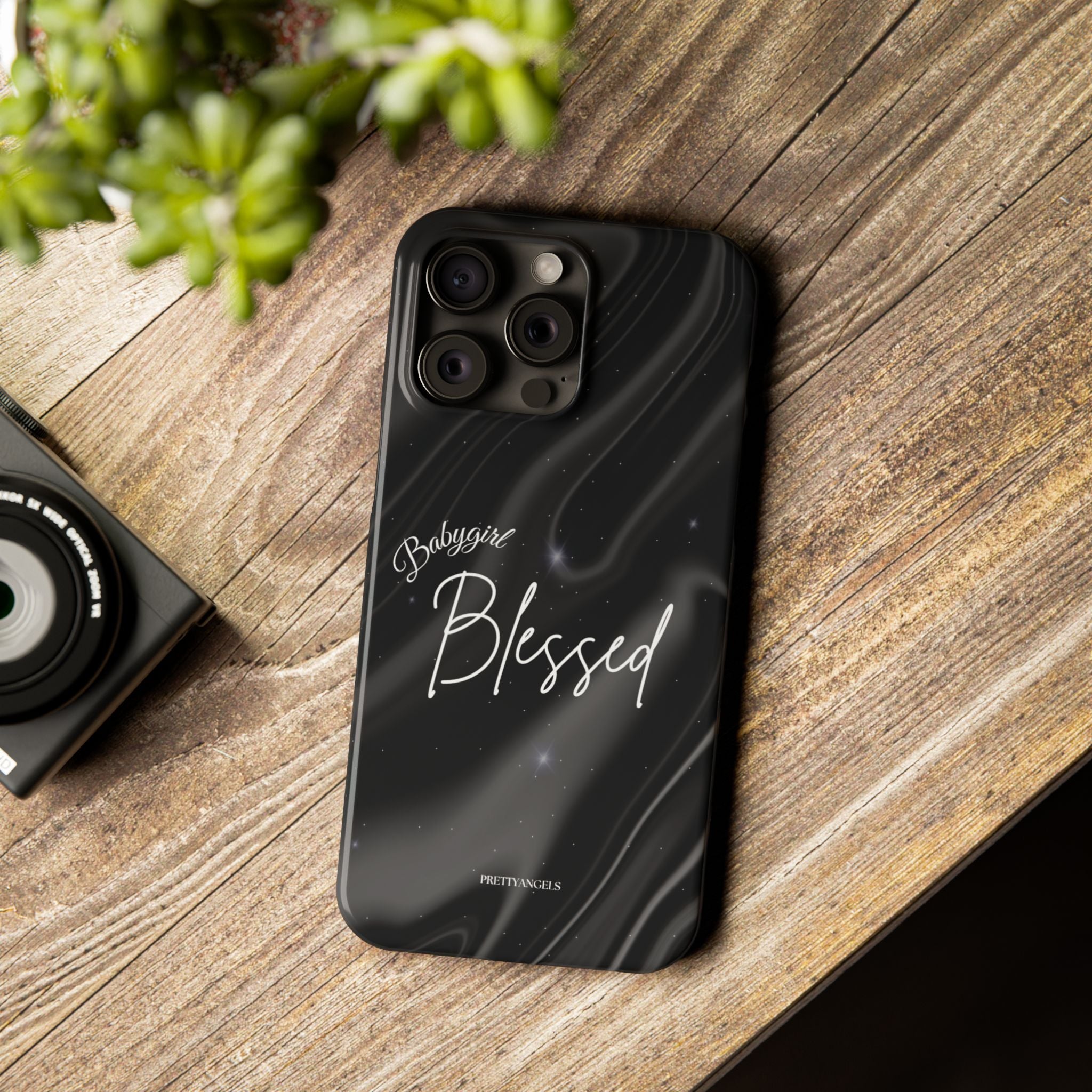 Blessed Babygirl Black Luxe Phone Case - Slim Lightweight & Protective for Rich Feminine Aesthetic Girls