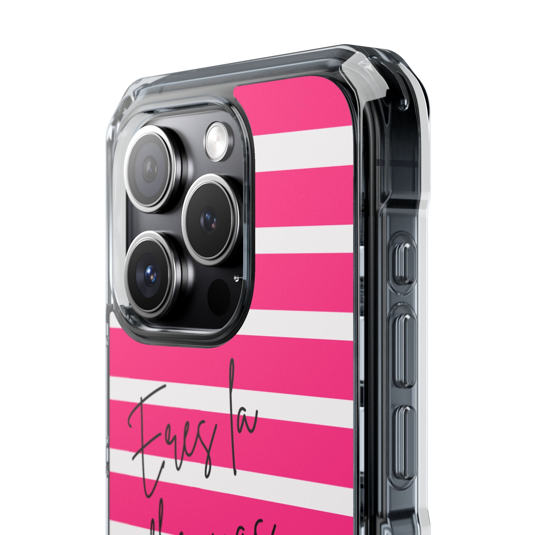 Hot Pink Stripped “Eres La Flor Mas Bonita” MagSafe Clear Phone Case - Barbie Baddie Aesthetic Impact Protection Cover