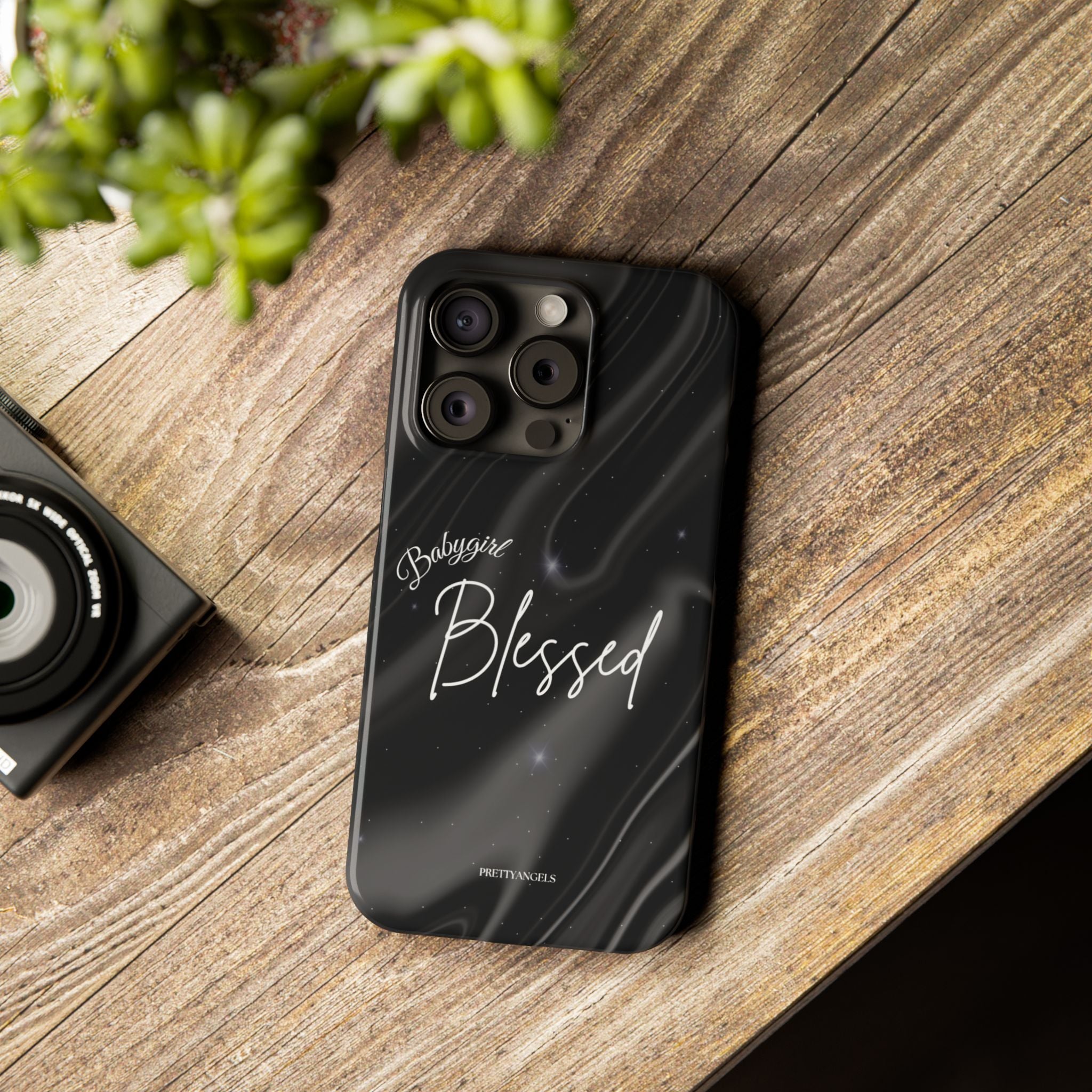 Blessed Babygirl Black Luxe Phone Case - Slim Lightweight & Protective for Rich Feminine Aesthetic Girls