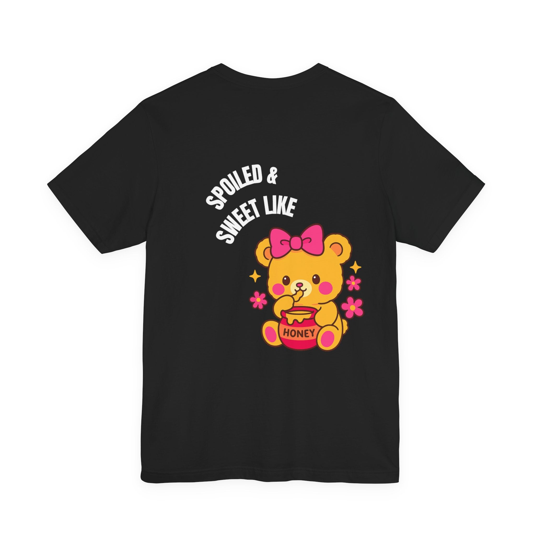 Spoiled & Sweet Tee (Back) - Black Baddie Oversized Shirt with Teddy Bear & Honey Graphic | Cute Lazy Day T-Shirt for Pretty Girls | Off-Duty Doll Tee