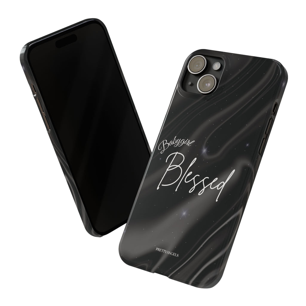 Blessed Babygirl Black Luxe Phone Case - Slim Lightweight & Protective for Rich Feminine Aesthetic Girls