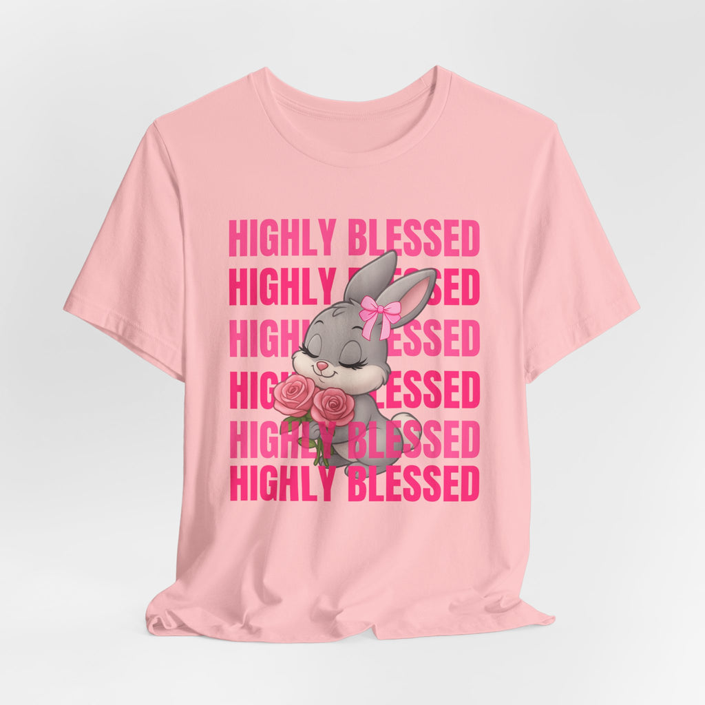 Highly Blessed Bunny T-Shirt – Cute Aesthetic Bunny Tee for Girls | Pink Roses Retro Graphic Shirt | Blessed Girly Tee | Soft Cotton DTF Print