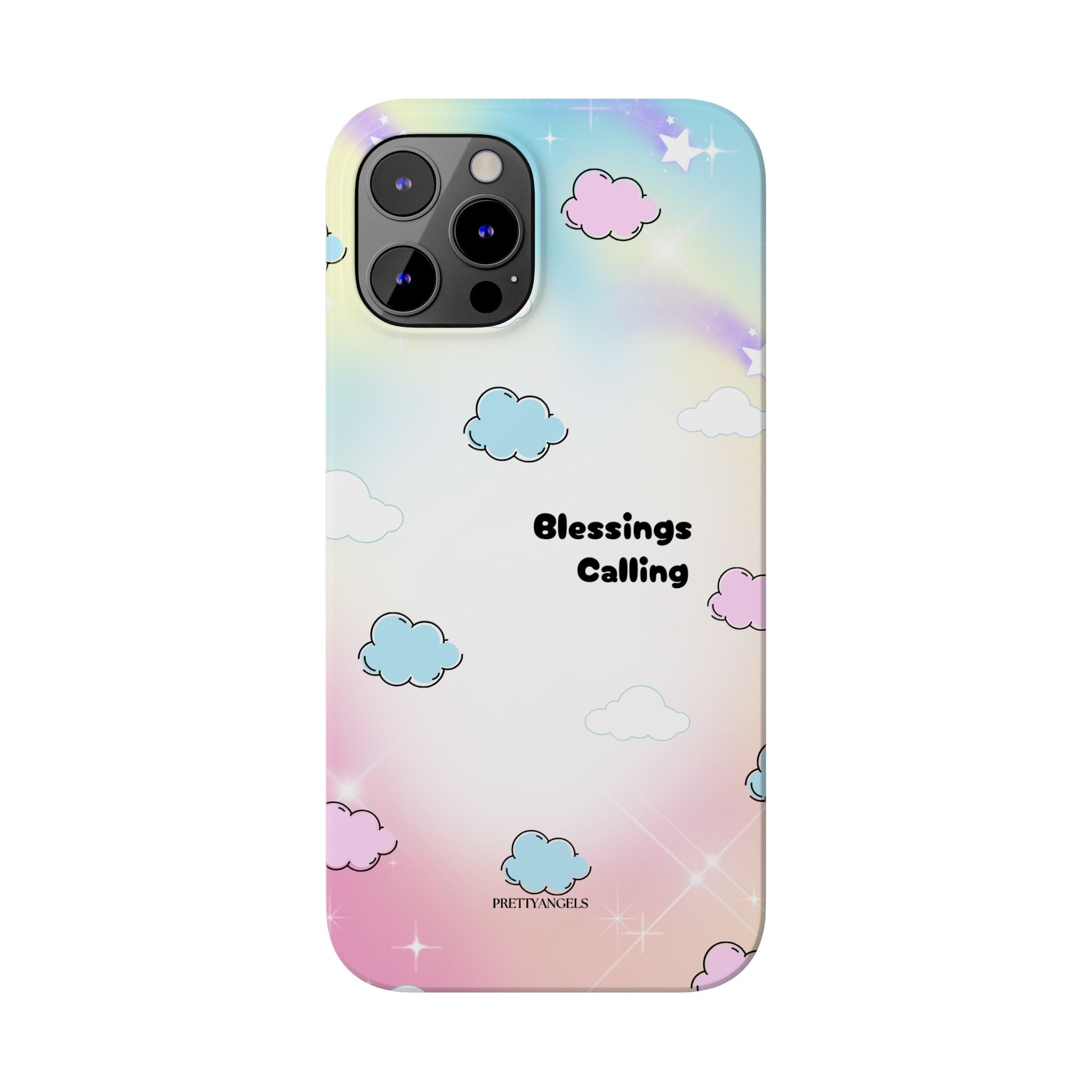 ‘Blessings Calling' Phone Case – Slim Lightweight Ombré Cover with Magical Pastel Clouds for Girly Girls & Faith-Filled Baddies - Cute Cloud Aesthetic, Phone Accessories, Gift for Friends, Pastel Theme Vibes, Cozy Magical Vibes
