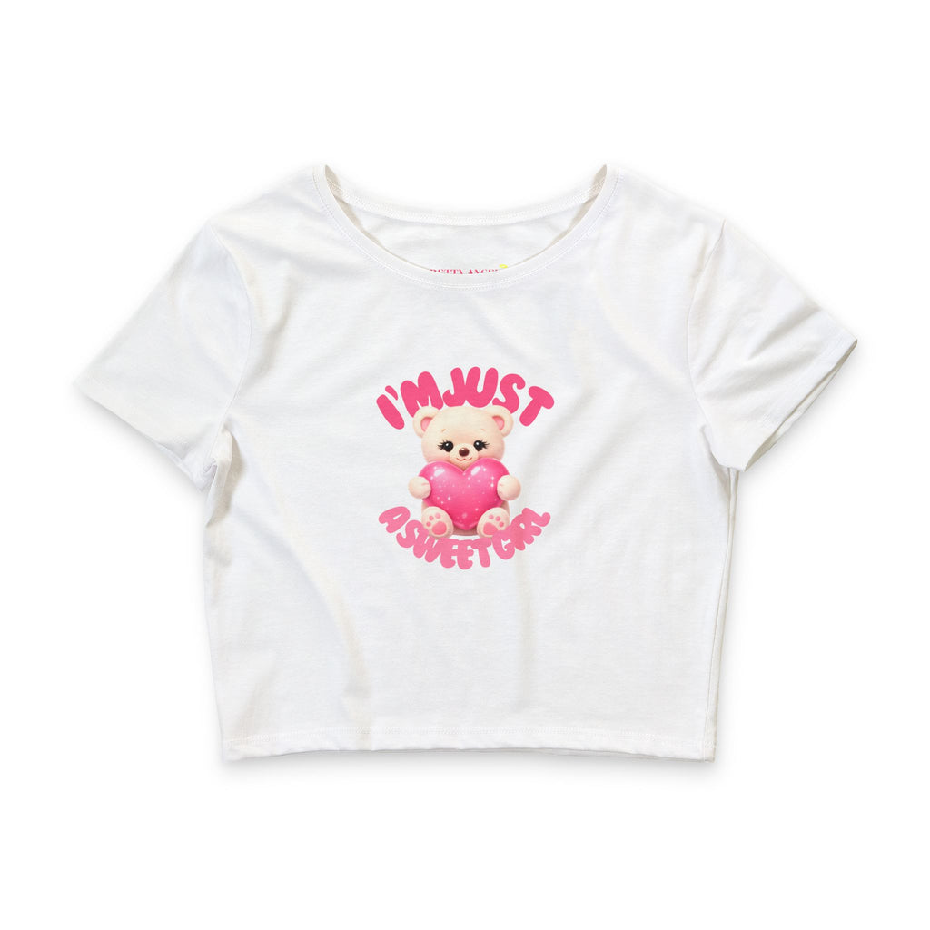 Sweet Girl Teddy Bear Crop Tee — “I’m Just a Sweet Girl”