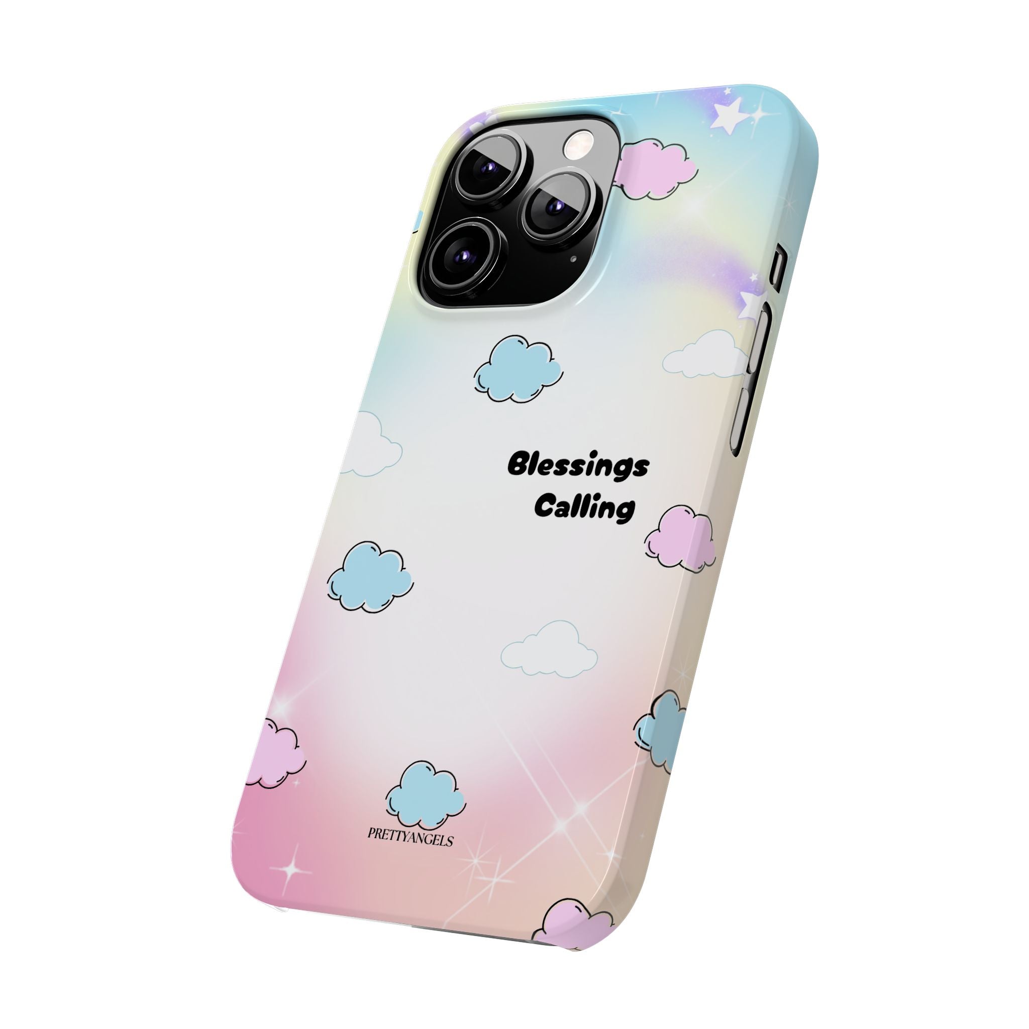 ‘Blessings Calling' Phone Case – Slim Lightweight Ombré Cover with Magical Pastel Clouds for Girly Girls & Faith-Filled Baddies - Cute Cloud Aesthetic, Phone Accessories, Gift for Friends, Pastel Theme Vibes, Cozy Magical Vibes