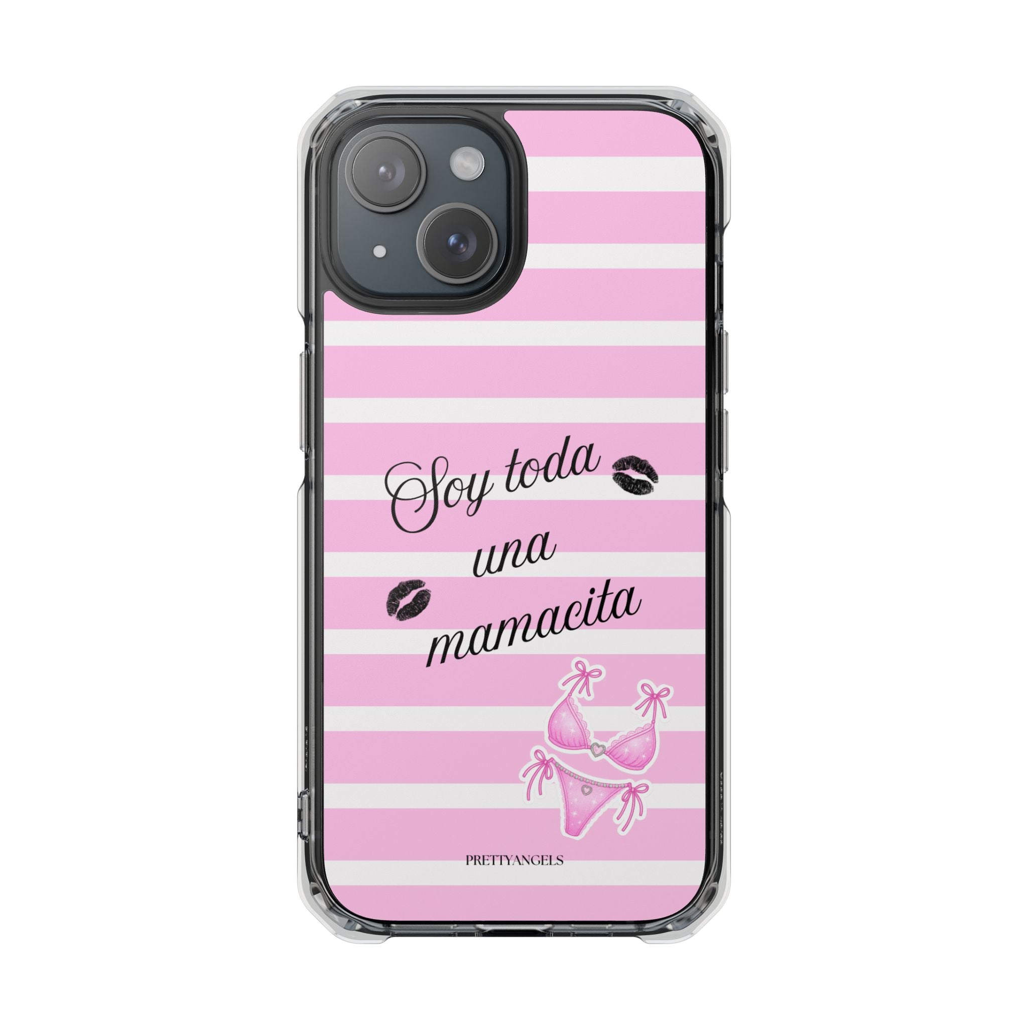 “Soy Toda Una Mamacita” MagSafe Clear Phone Case - Pink & White Striped | Latina Baddie Magnetic Impact Cover