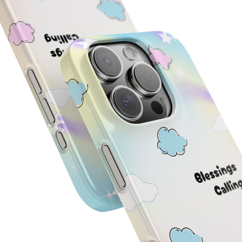 ‘Blessings Calling' Phone Case – Slim Lightweight Ombré Cover with Magical Pastel Clouds for Girly Girls & Faith-Filled Baddies - Cute Cloud Aesthetic, Phone Accessories, Gift for Friends, Pastel Theme Vibes, Cozy Magical Vibes