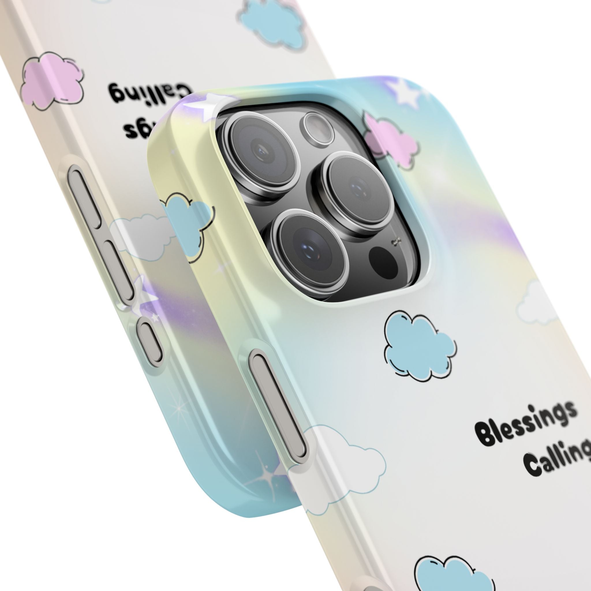 ‘Blessings Calling' Phone Case – Slim Lightweight Ombré Cover with Magical Pastel Clouds for Girly Girls & Faith-Filled Baddies - Cute Cloud Aesthetic, Phone Accessories, Gift for Friends, Pastel Theme Vibes, Cozy Magical Vibes