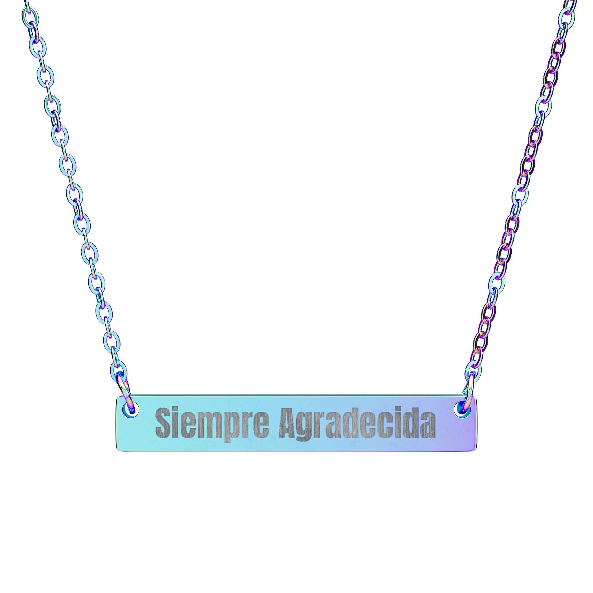 Siempre Agradecida Horizontal Bar Necklace — Engraved Latina Elegance