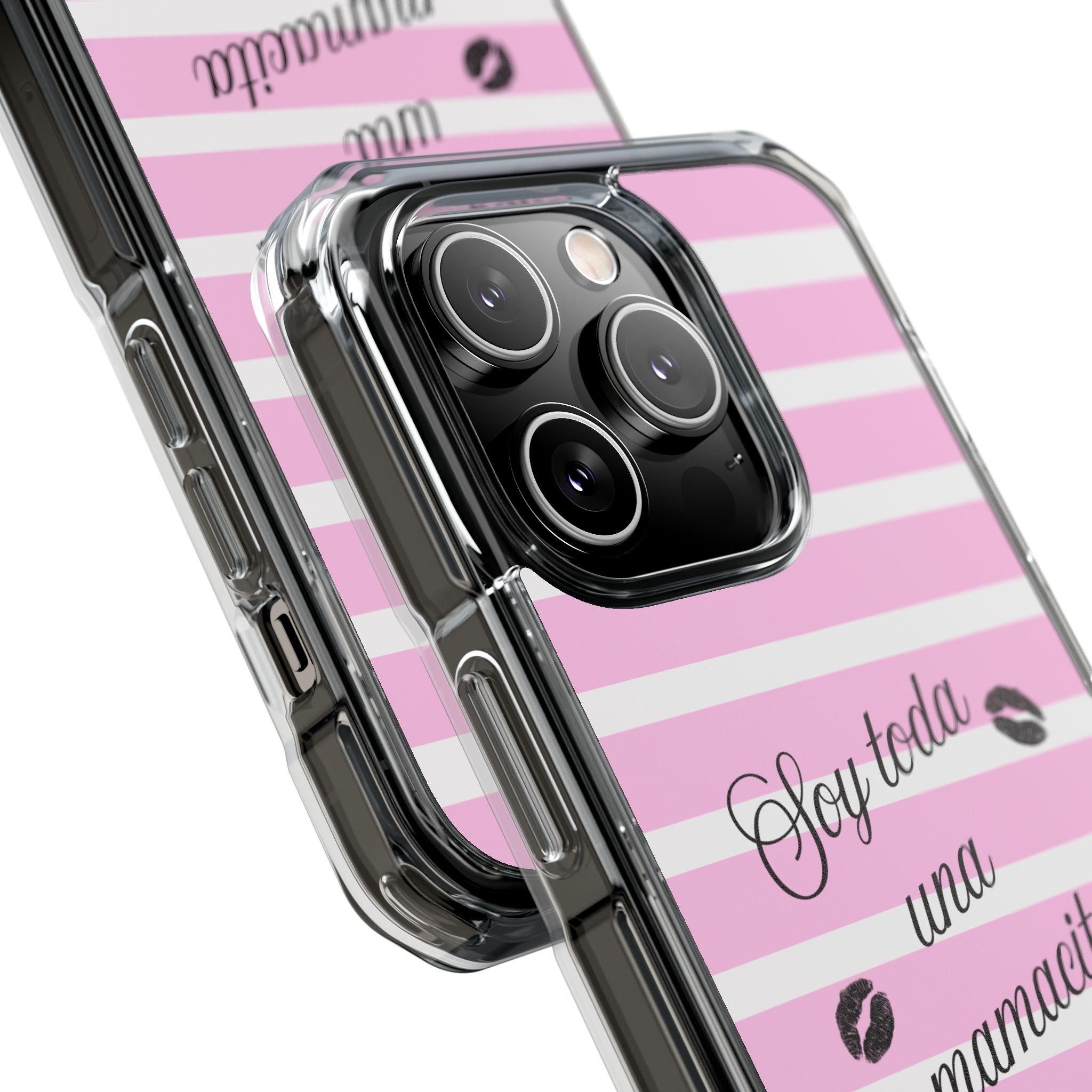 “Soy Toda Una Mamacita” MagSafe Clear Phone Case - Pink & White Striped | Latina Baddie Magnetic Impact Cover
