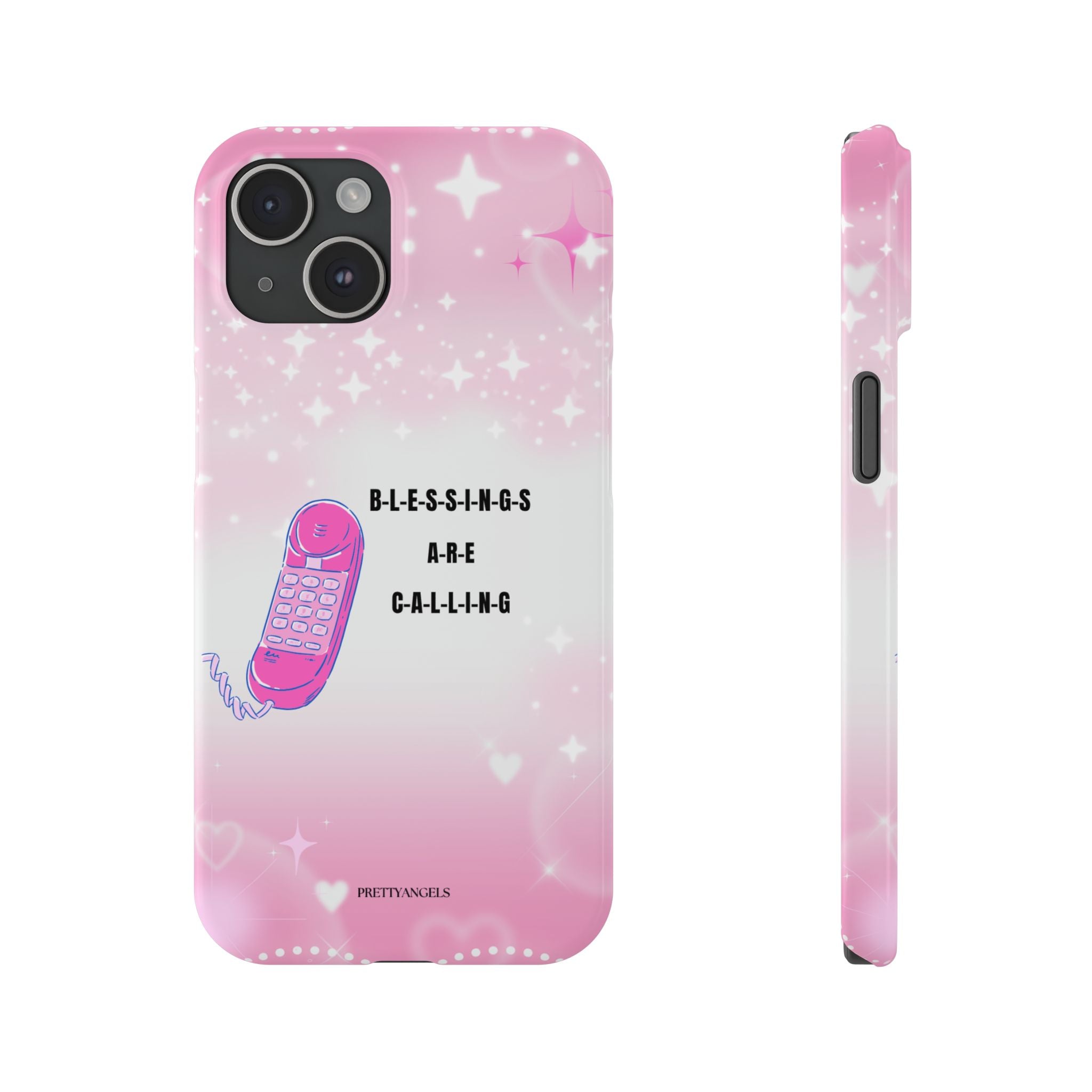 “Blessings Are Calling Ombré Pink & White Phone Case - Slim, Lightweight & Sparkle Shapes for Girly Fairy Aesthetics”