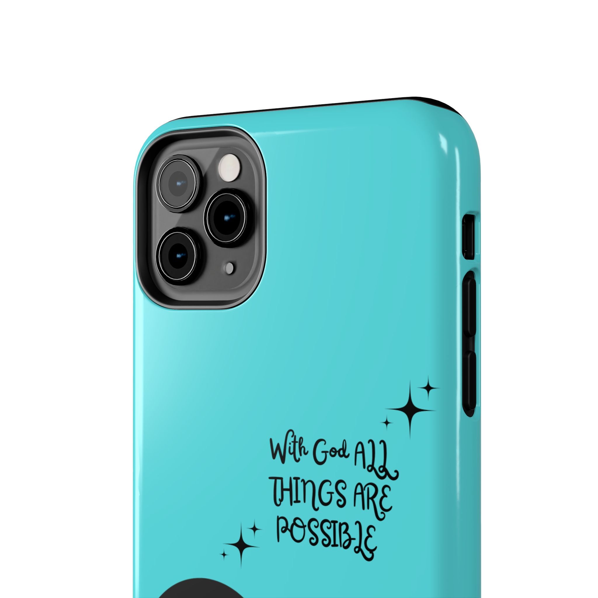 “With God All Things Are Possible” Teal Fairy Moon Tough Phone Case