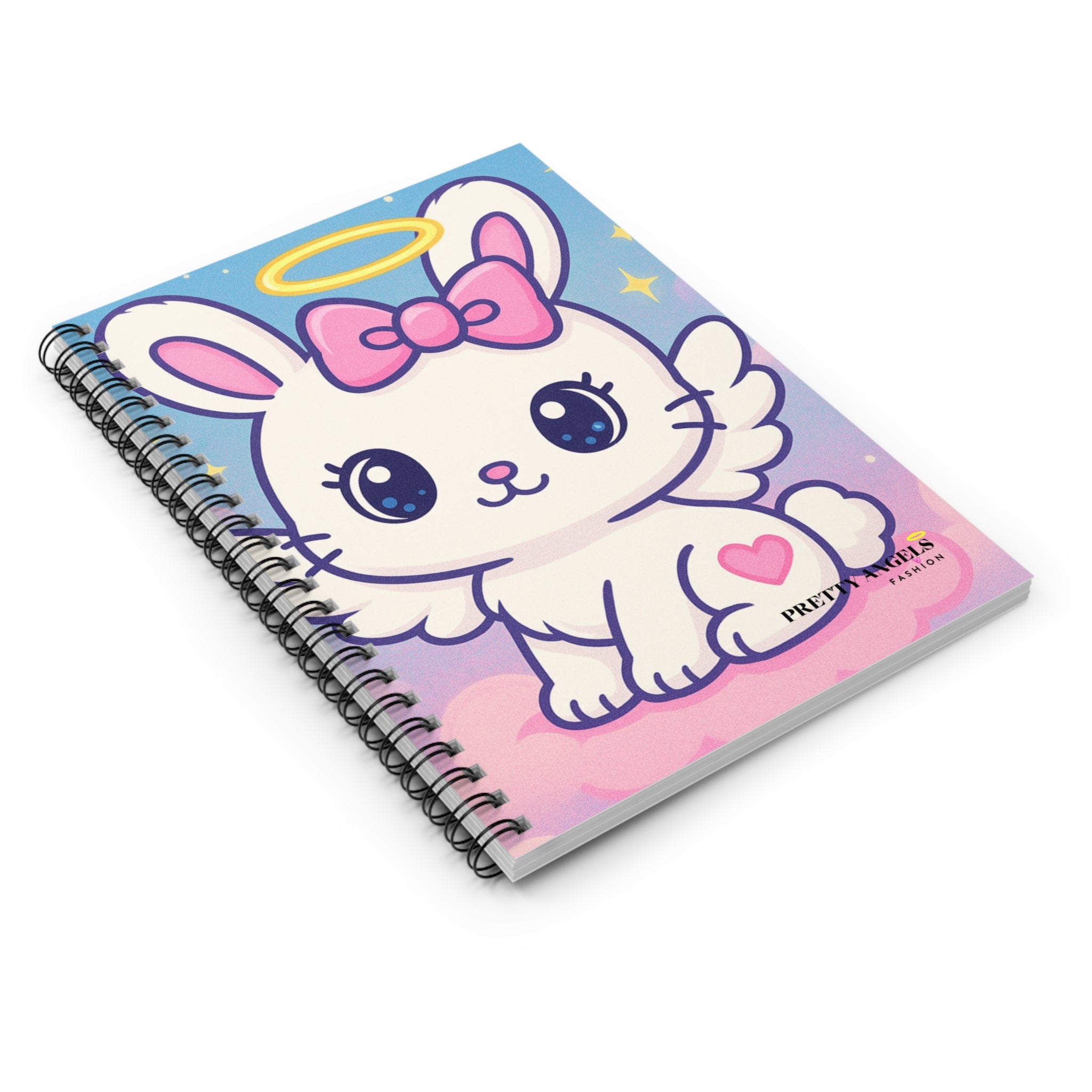 “Angel Bunny” Pink Spiral Notebook – 6x8 Cute Aesthetic Journal with Pocket & 118 Ruled Pages