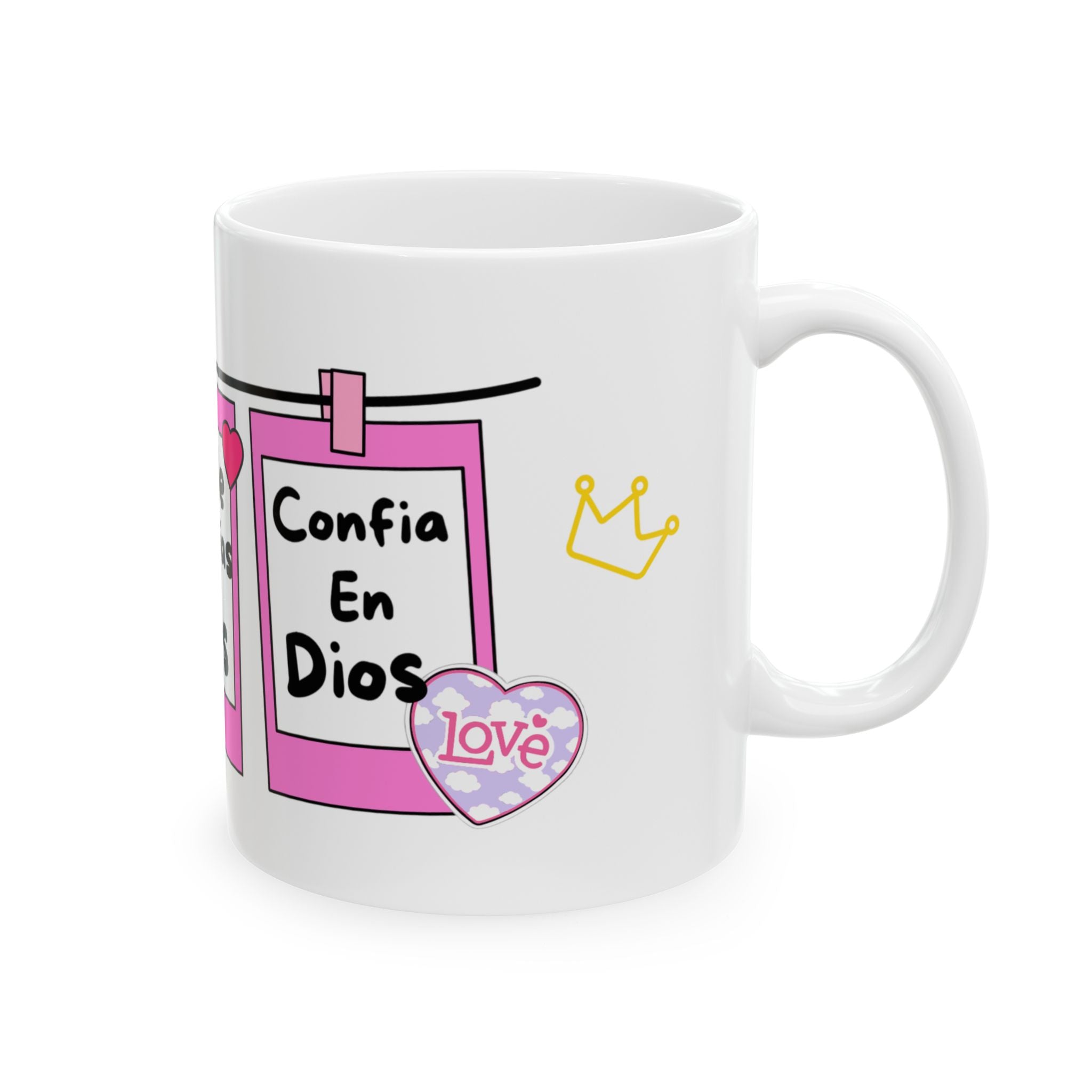 “Confia en Dios” Faith Mug - Girly Pink Frame Mug with Inspirational Spanish Quotes & Crown Details - Cute Luxury Mug for Faithful Baddies