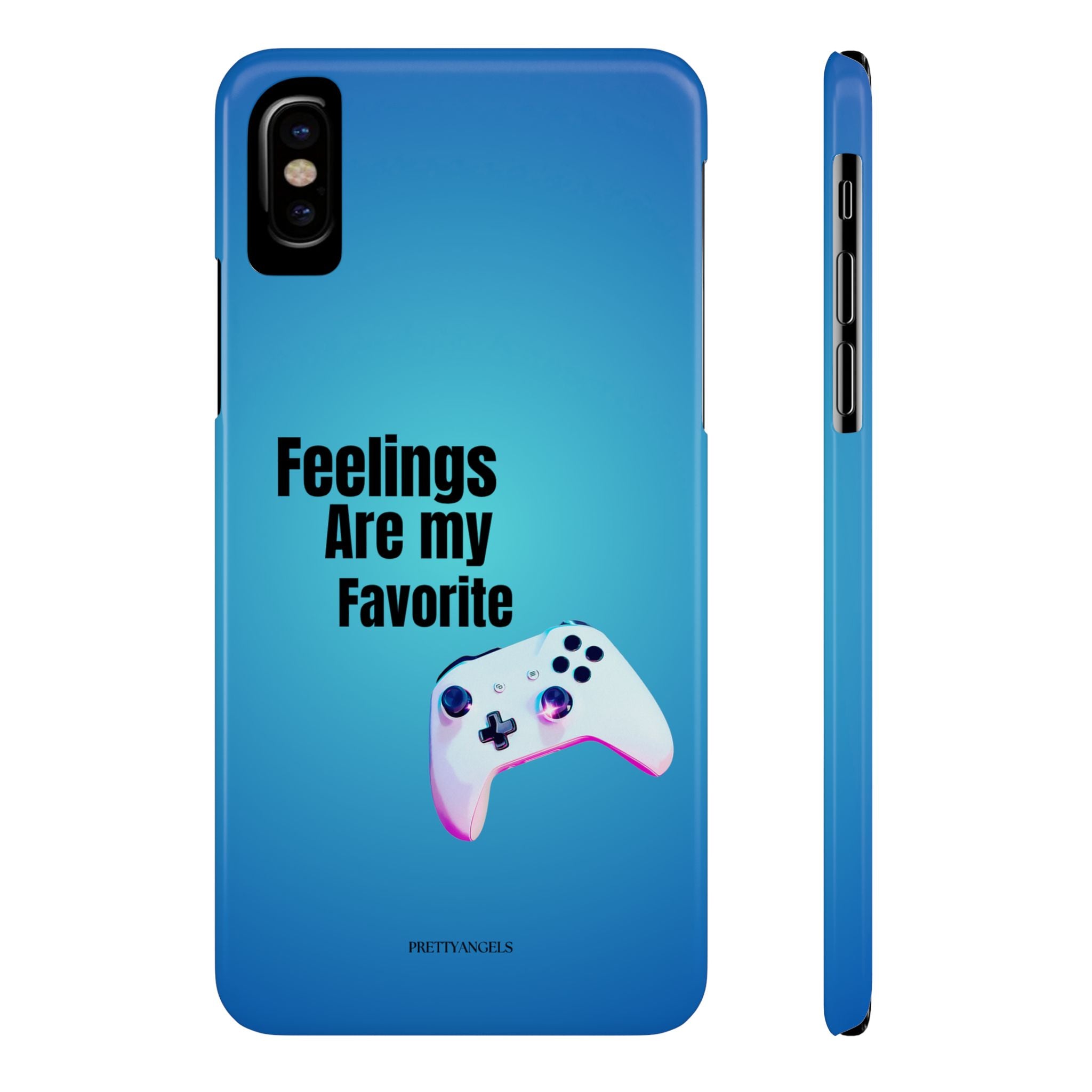 Feelings Are My Favorite Phone Case -Dark Blue Ombré Slim Lightweight Cover with Cute Retro Video Game for Gamer Baddie Girls