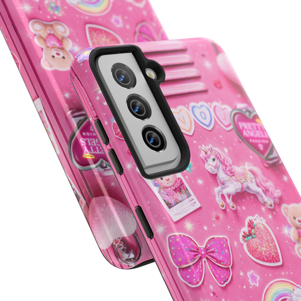 Girly Pink Locker Nostalgia with Hearts & Teddy Bear Tough Phone Case