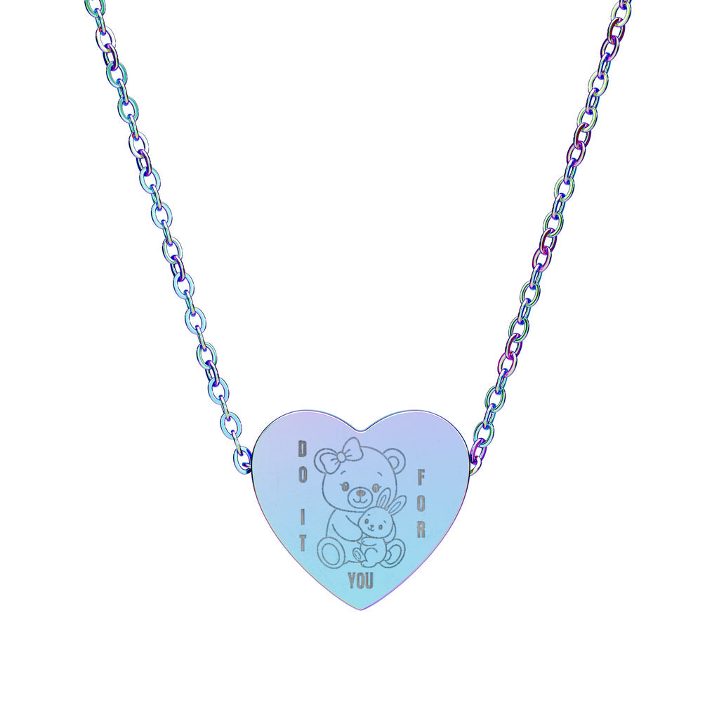 Do It For You Heart Necklace – Cute Teddy Bear & Bunny Pendant | Inner Child Healing Jewelry for Girls | Rose Gold & Silver Dainty Necklace