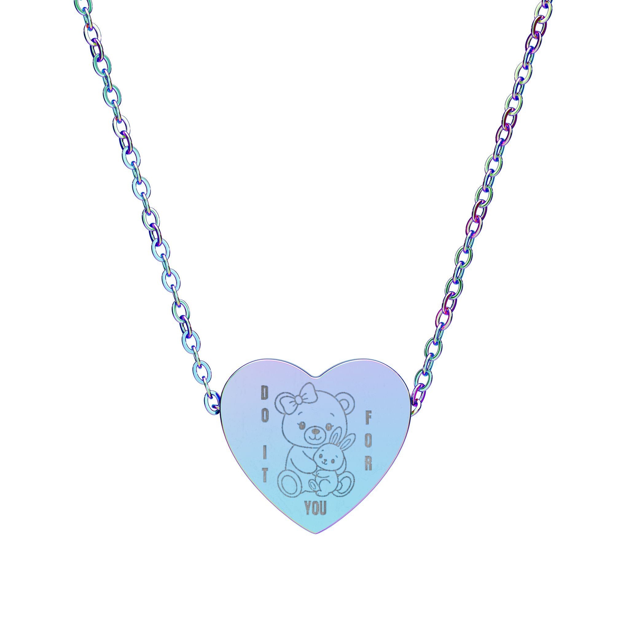 Do It For You Heart Necklace – Cute Teddy Bear & Bunny Pendant | Inner Child Healing Jewelry for Girls | Rose Gold & Silver Dainty Necklace