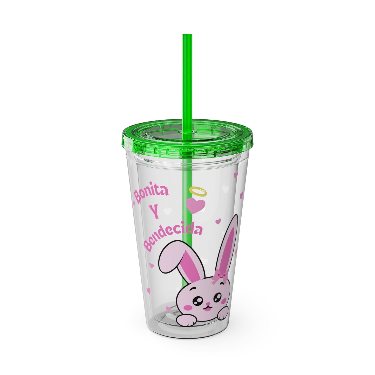 Bonita y Bendecida Pink Bunny Tumbler with Straw, 16oz