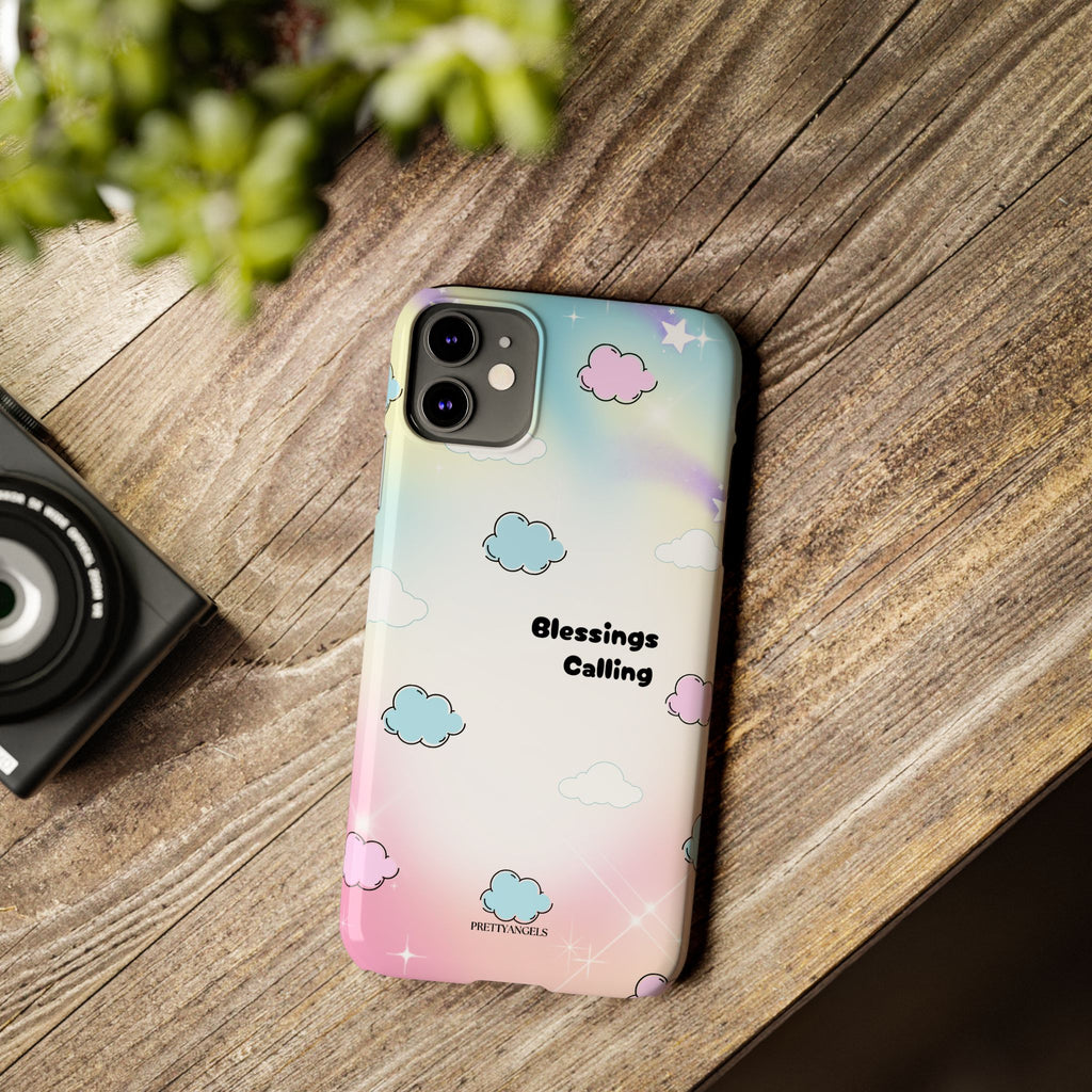‘Blessings Calling' Phone Case – Slim Lightweight Ombré Cover with Magical Pastel Clouds for Girly Girls & Faith-Filled Baddies - Cute Cloud Aesthetic, Phone Accessories, Gift for Friends, Pastel Theme Vibes, Cozy Magical Vibes