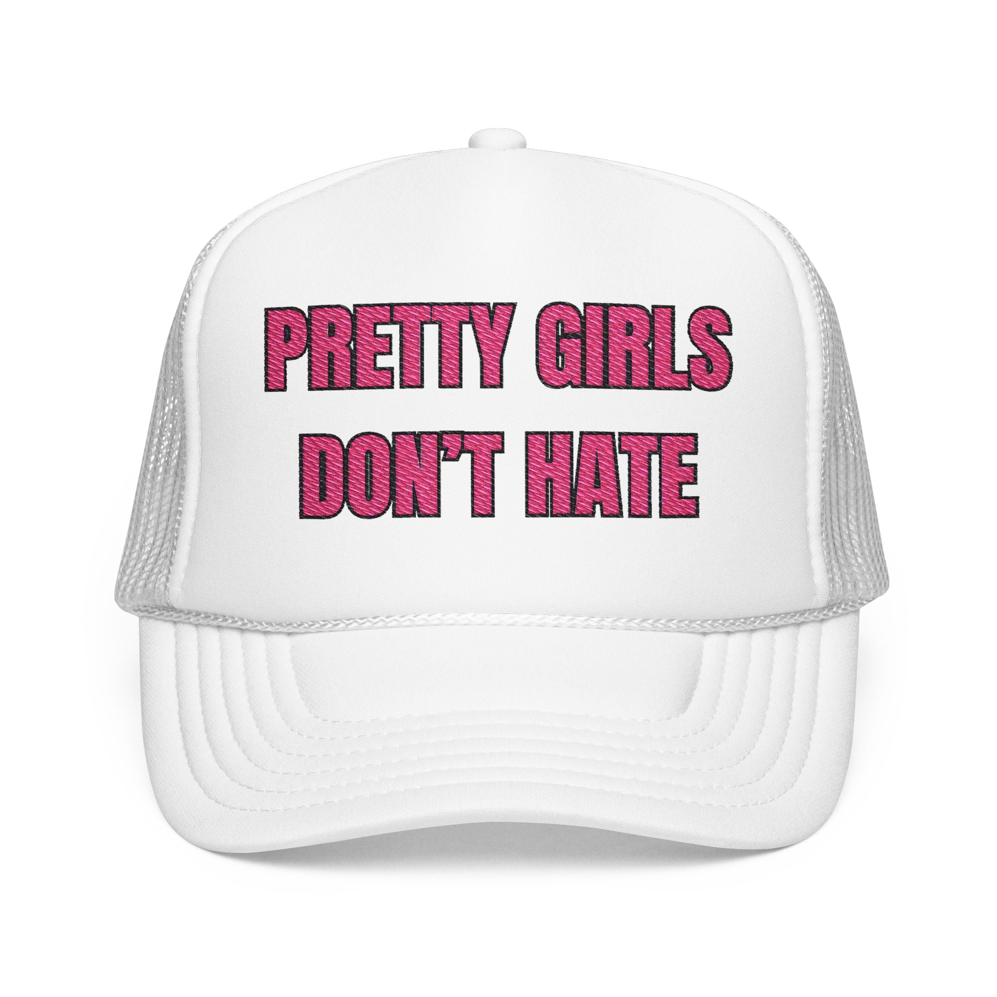 “PRETTY GIRLS DON’T HATE” Pink Trucker Hat – Barbiecore Baddie Aesthetic | Adjustable Snapback | Y2K Rich Girl Energy