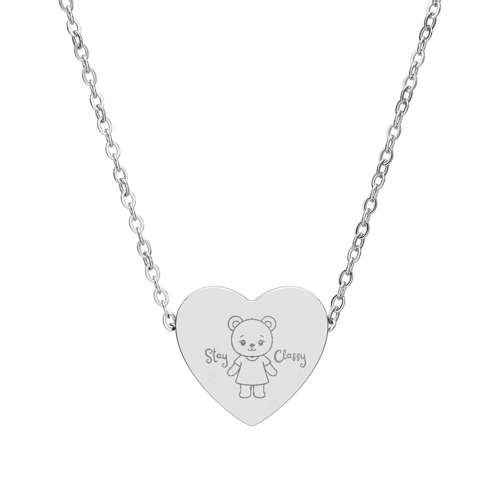 Stay Classy Teddy Bear Heart Necklace — Engraved Pendant