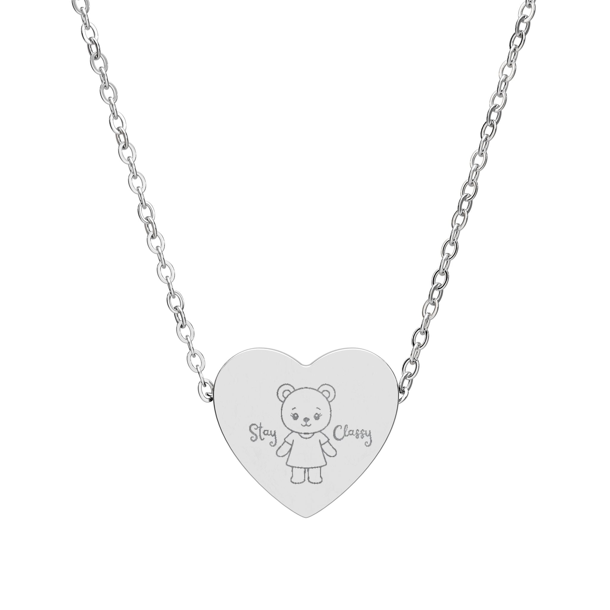 Stay Classy Teddy Bear Heart Necklace — Engraved Pendant